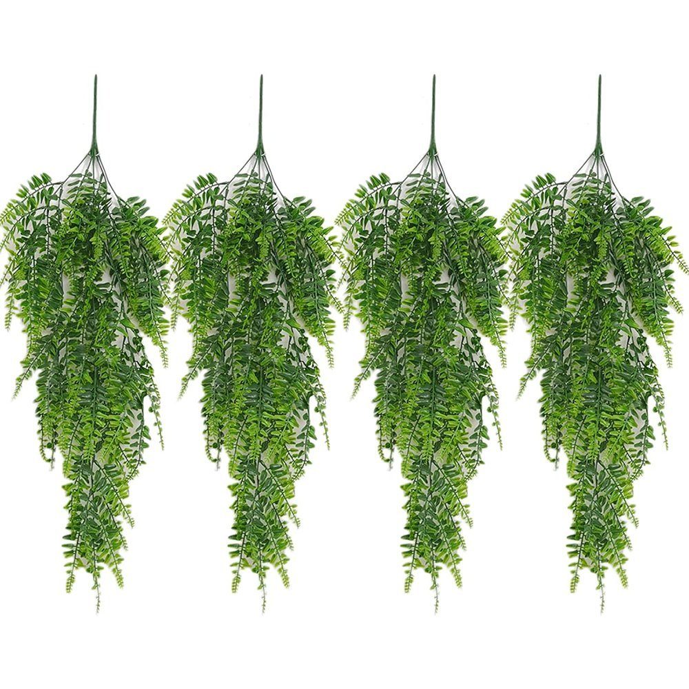 Künstliche Hängepflanzen Blätter Kunstgras Stück Grüne Zimtky Farn 4 Plastikpflanzen,