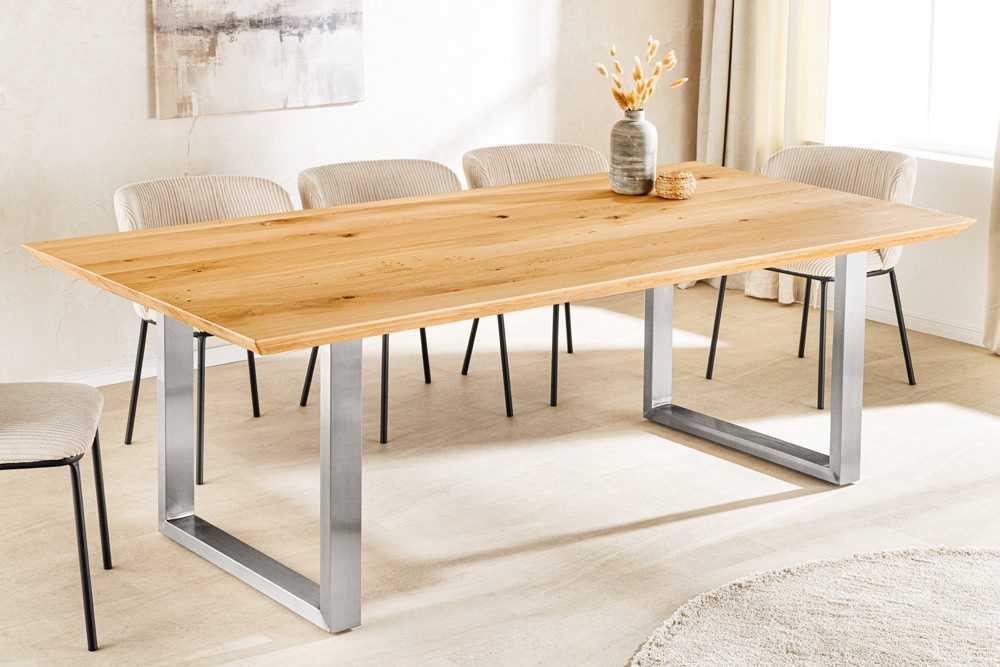 riess-ambiente Esstisch WILD OAK 160cm natur - Wildeiche, Schweizer Kante, U-Gestell, geölt (Einzelartikel, 1-St), Urbaner Massivholztisch für 6 Personen - ideal für Wohn- & Esszimmer