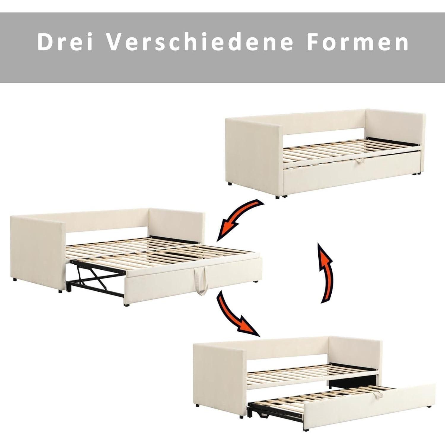 LuxusKollektion Schlafsofa Schlafsofa Lattenrost Ausziehbar Faltbar Beige A 90 180x200 CM
