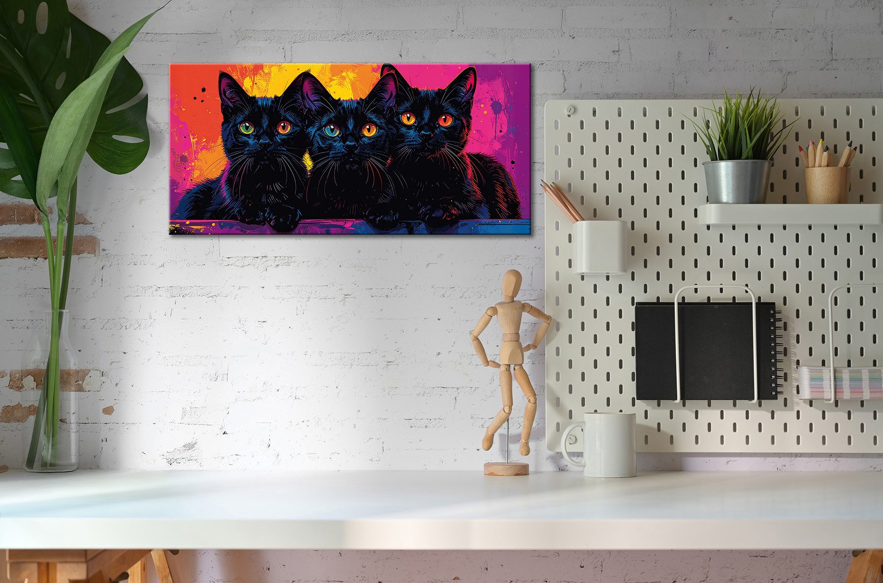 Bönninghoff Bild Wandbild BUNTE KATZE 33x70 cm – Leinwandbild Keilrahmen Deko modern, Katze, Katzen, Katzenbilder, auf Keilrahmen gespannt – Bild 5 von 5