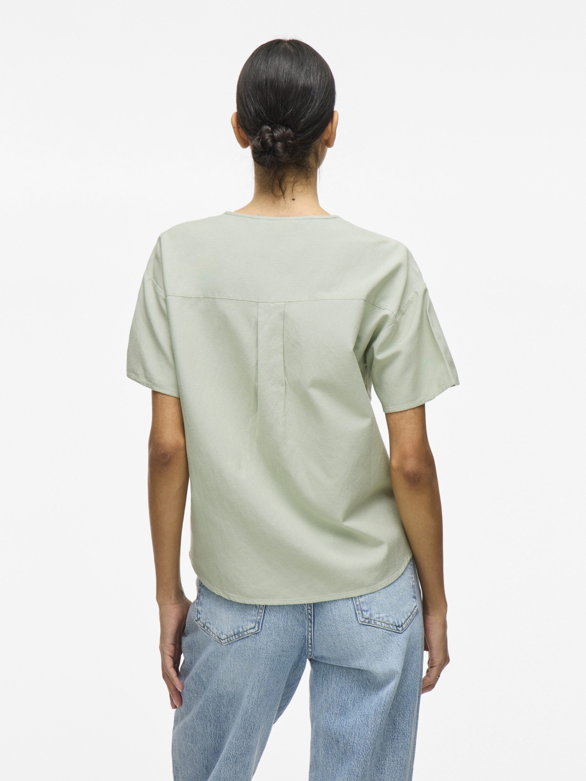 Vila Kurzarmbluse VIPRISILLA V-NECK S/S TOP/1 Silt Green