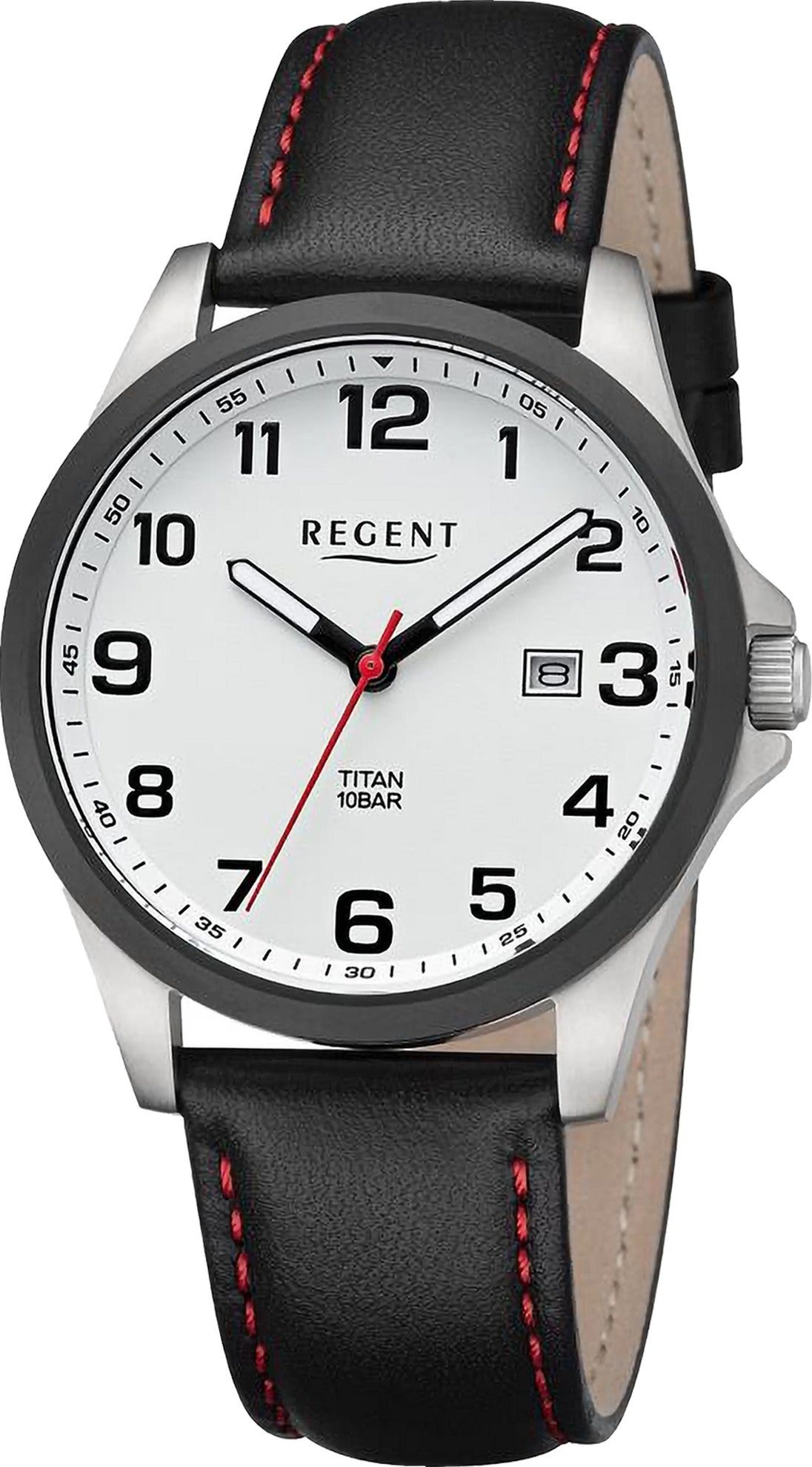 Regent Quarzuhr Regent Herren Armbanduhr Analog, (Analoguhr), Herren Armbanduhr rund, extra groß (ca. 39mm), Lederarmband
