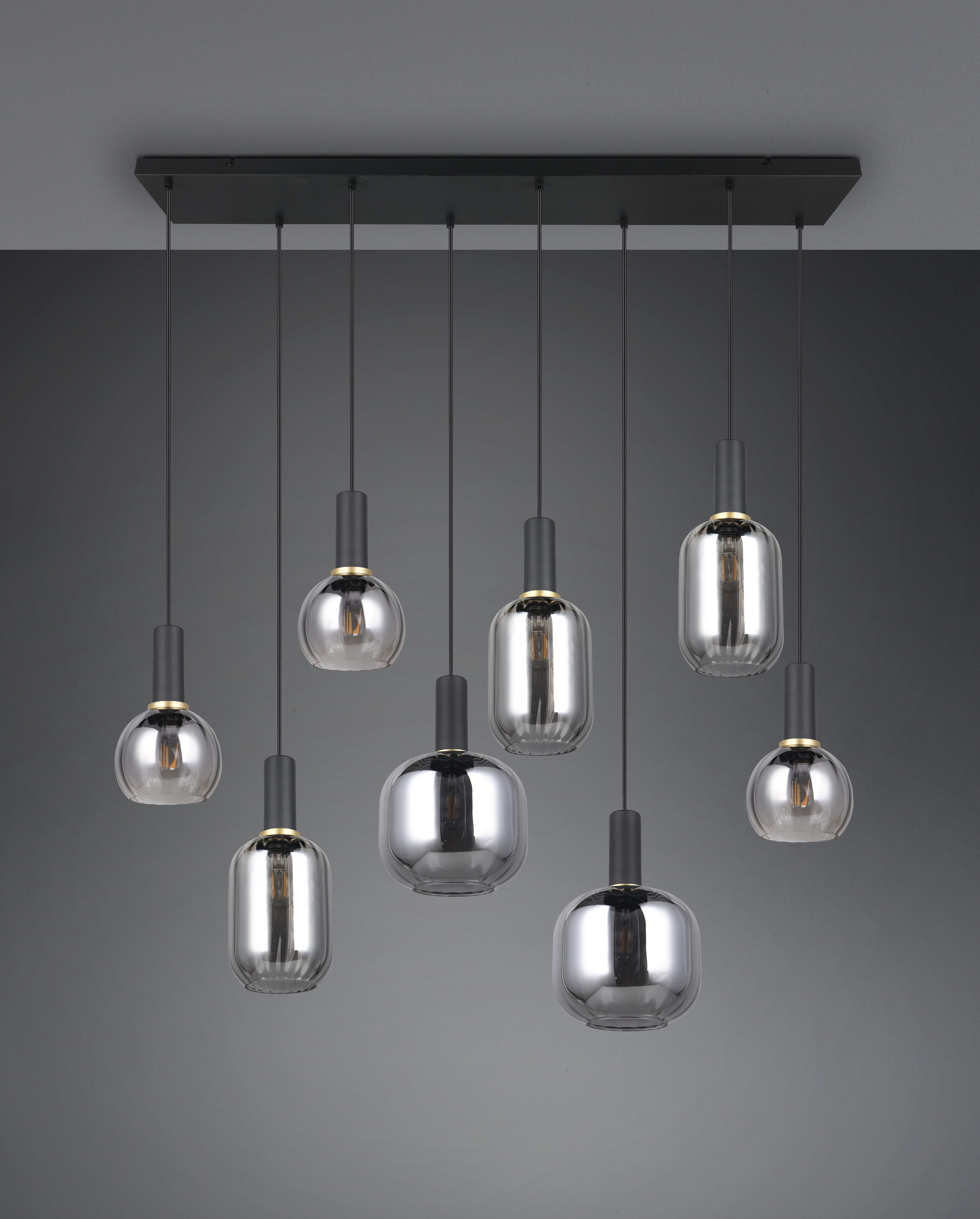 TRIO Leuchten Pendelleuchte DIVA, E27 Hängelampe 8-flammig mit Glasschirm, exkl 8xE27 max 10W, Leuchtmittel wechselbar, warmweiß - kaltweiß, höhenverstellbar bis max 150cm Hängeleuchte 120x32 cm Wohnzimmer Küche