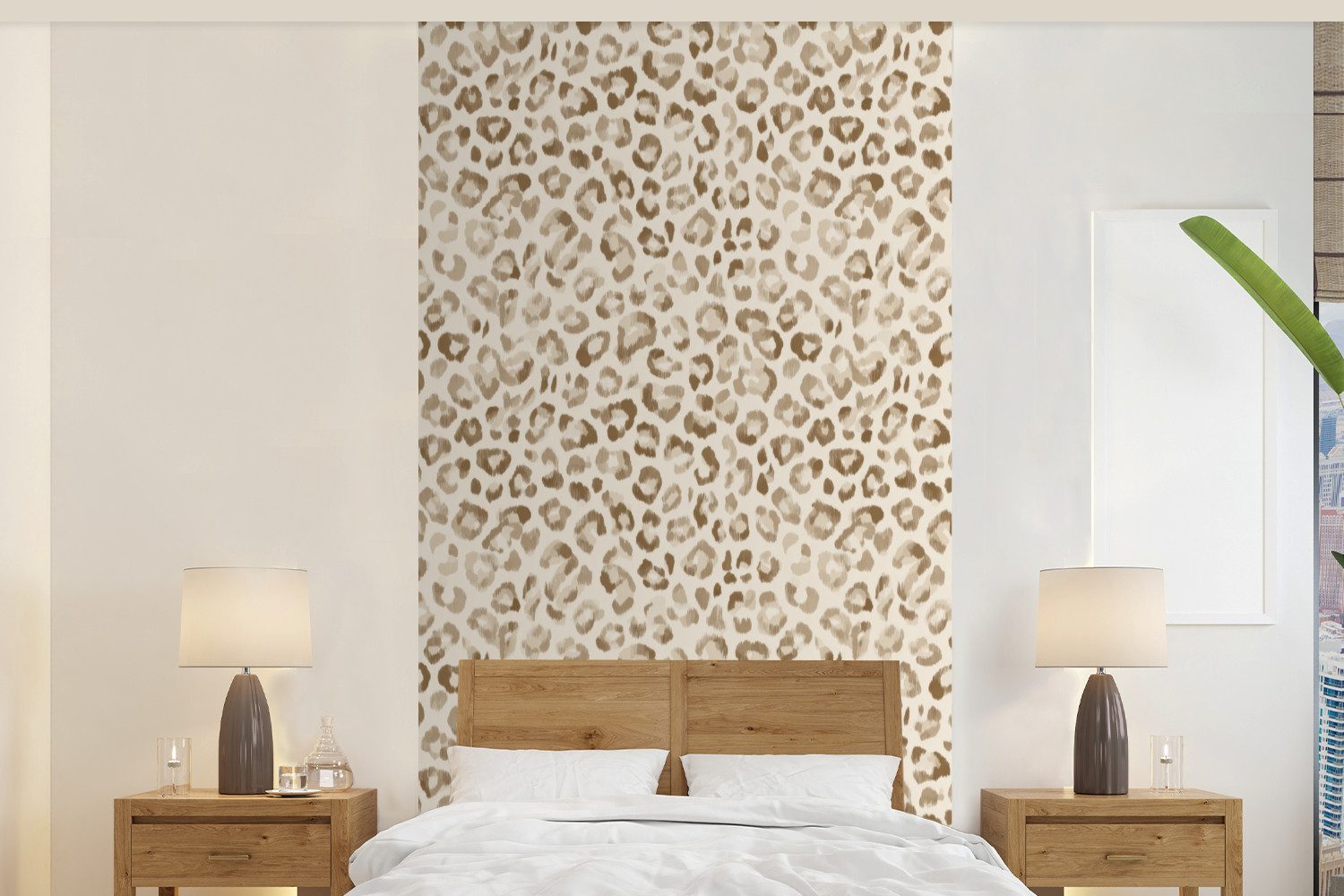 MuchoWow Fototapete Leopard - Klassisch - Beige, Matt, bedruckt, Vliestapete für Wohnzimmer Schlafzimmer Küche, Fototapete, 120x240 cm