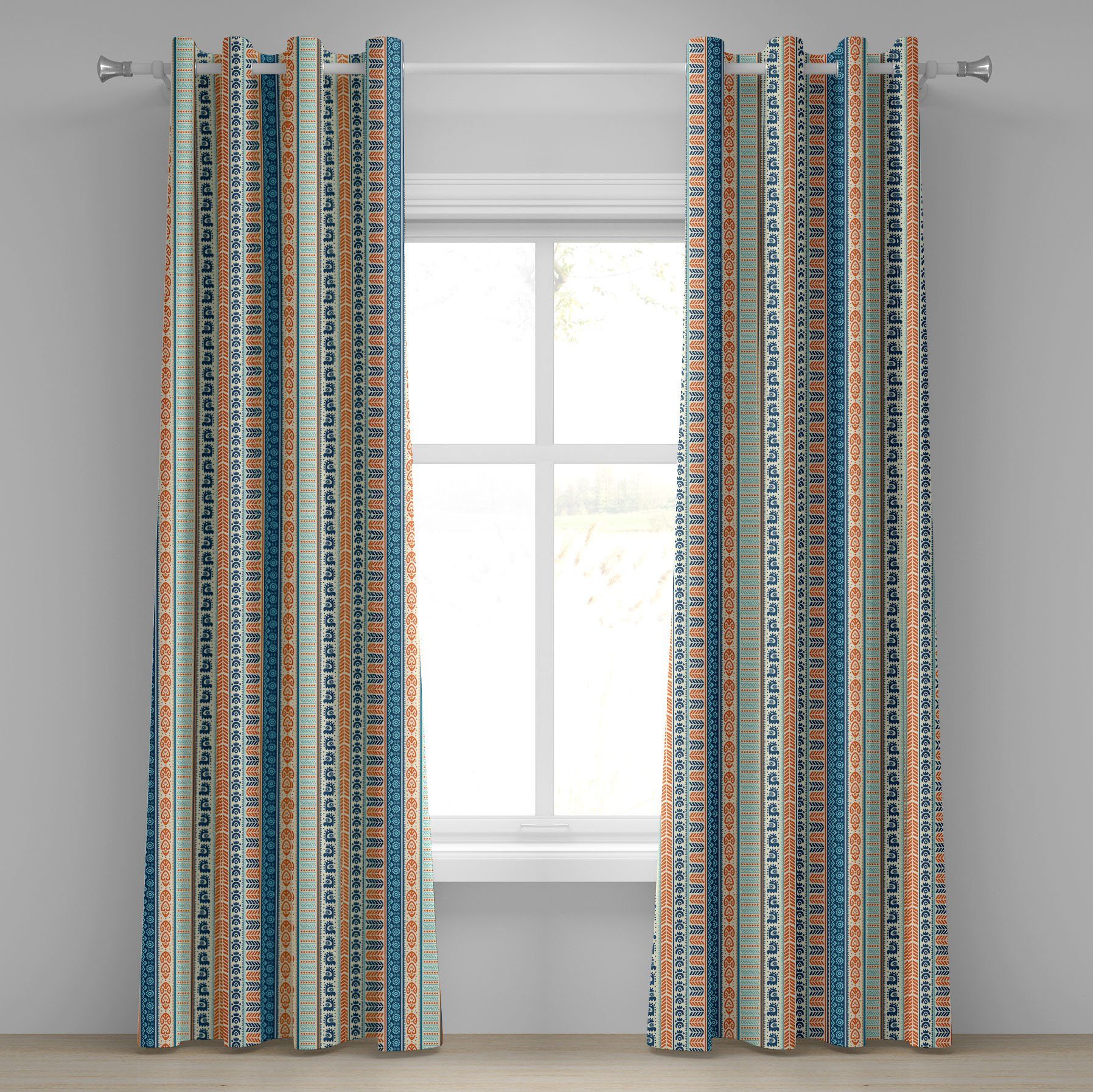 Gardine Dekorative 2-Panel-Fenstervorhänge für Schlafzimmer Wohnzimmer, Abakuhaus, Stammes Weinlese-Muster