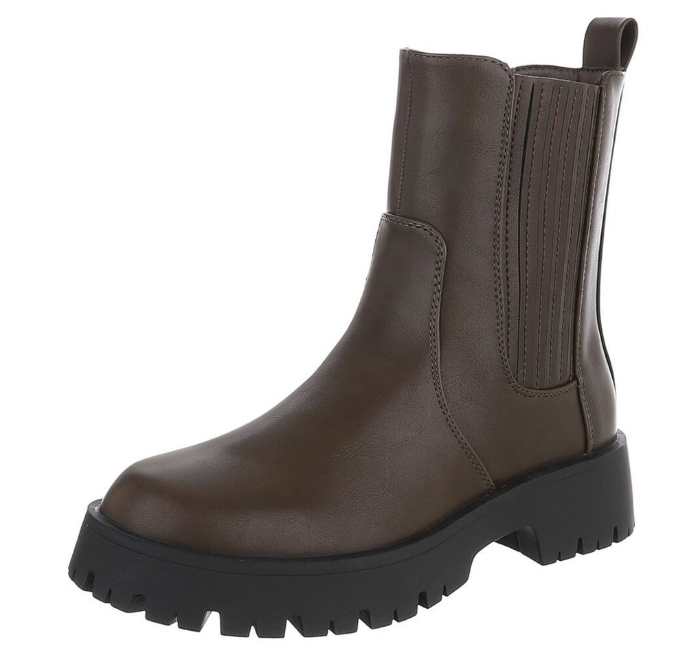 Ital-Design Damen Chelsea-Boot mit Profilsohle und Blockabsatz Plateaustiefelette (92355201) Blockabsatz Stiefeletten in Khaki