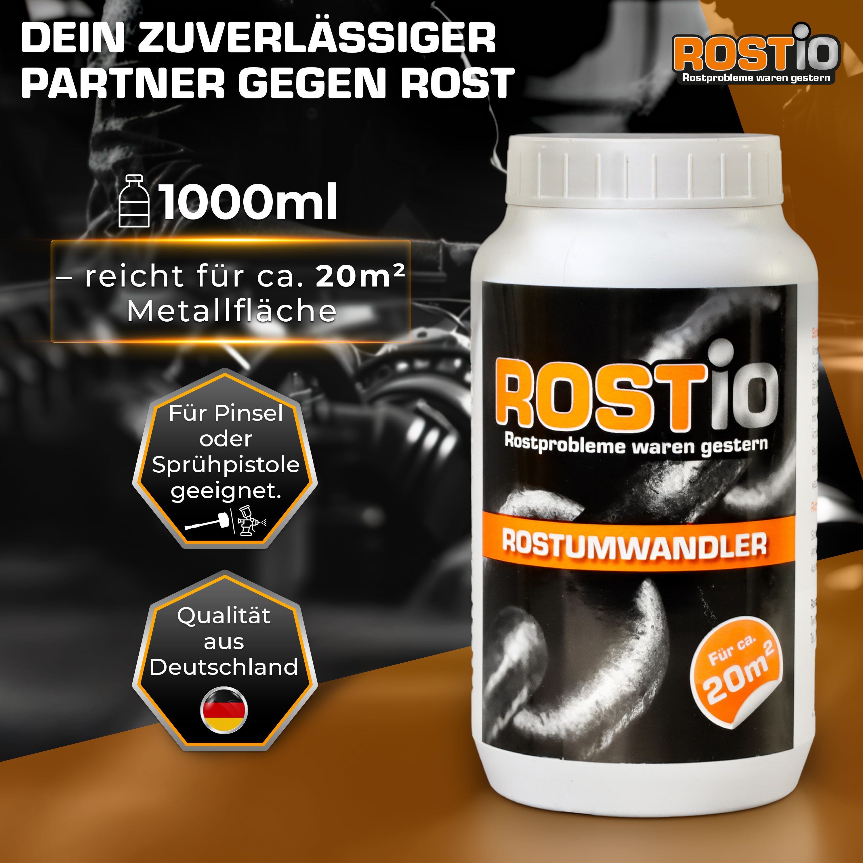 Rostio Rostumwandler 1 Liter, Rostkonverter mit Pinsel Rostentferner