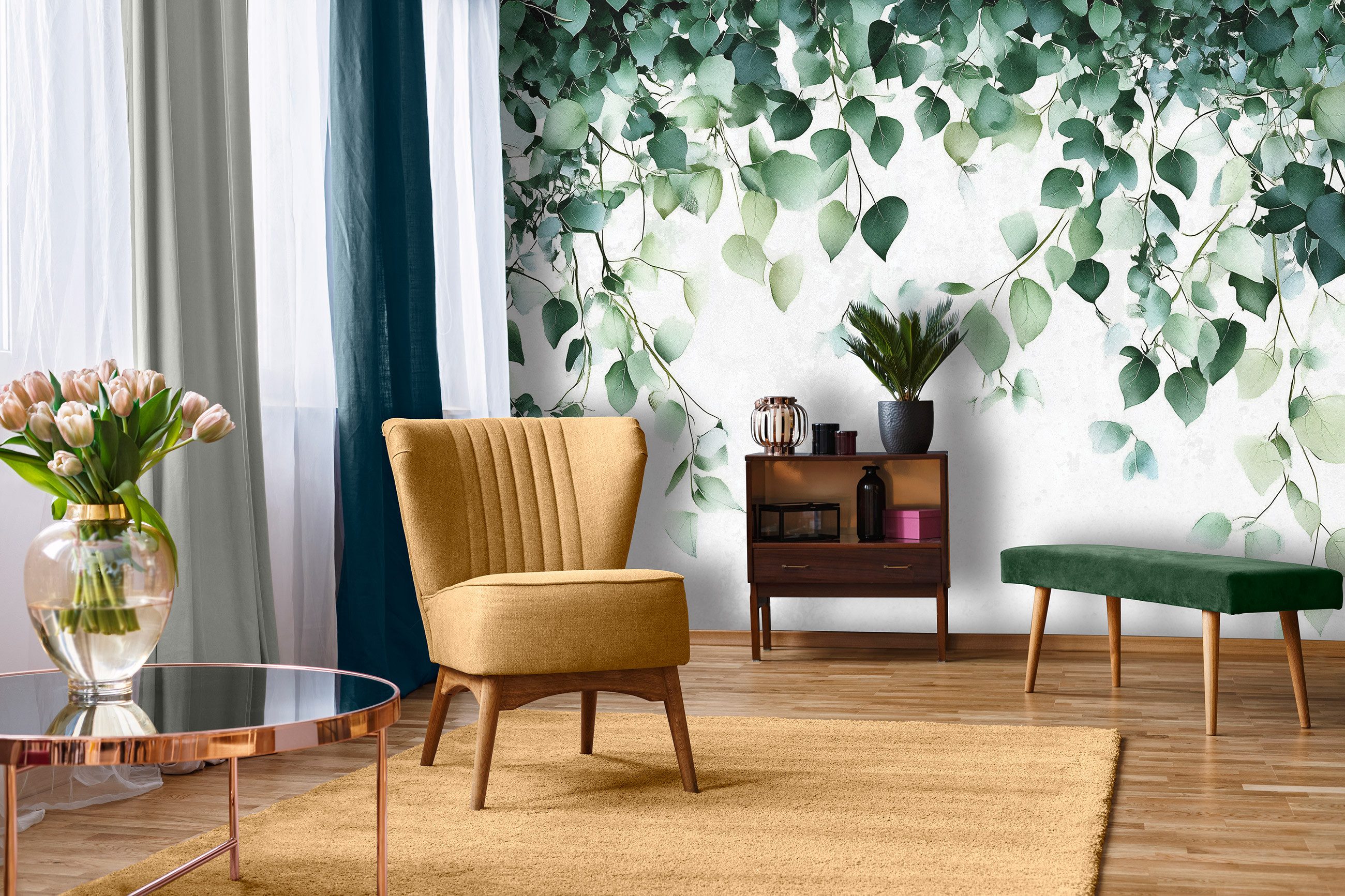 Wallarena Fototapete Blätter Grün Modern Vlies Tapete Wohnzimmer Schlafzimm günstig online kaufen