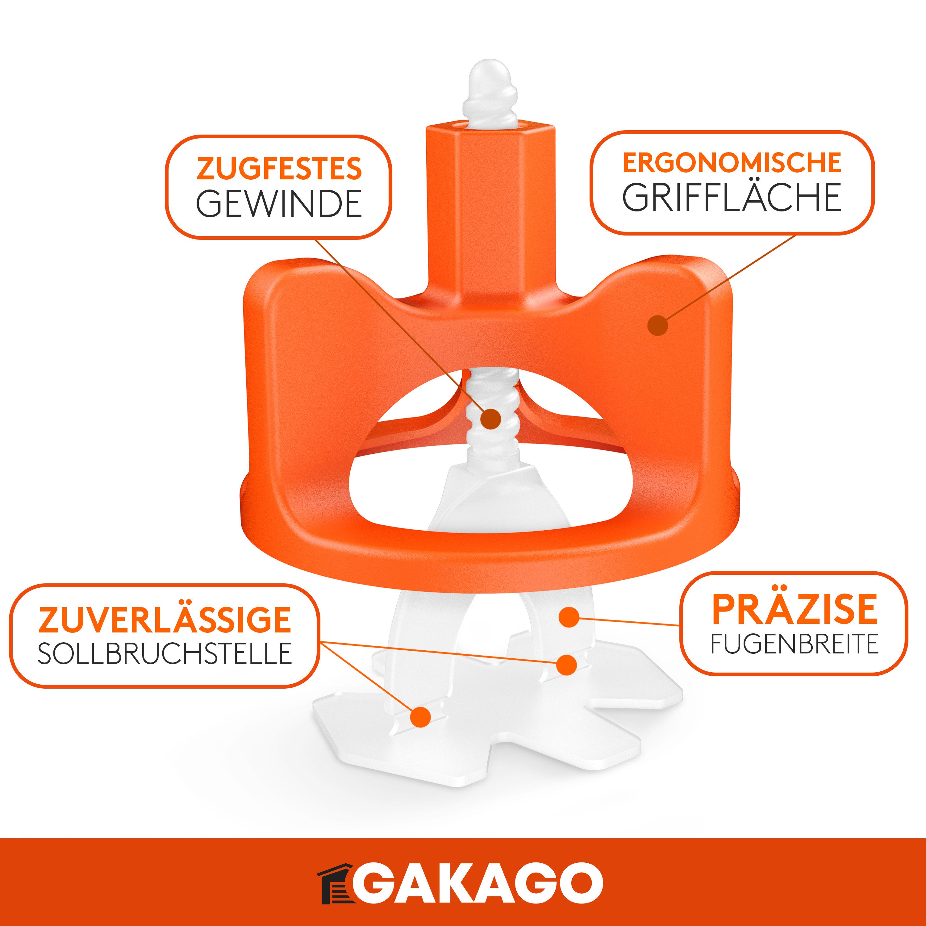 Gakago Nivelliersystem Fliesen (200-tlg., Gewindelaschen 1mm) Verlegehilfe für ein perfektes Fugenbild - Für Fliesenstärken 3-18mm – Bild 4 von 5