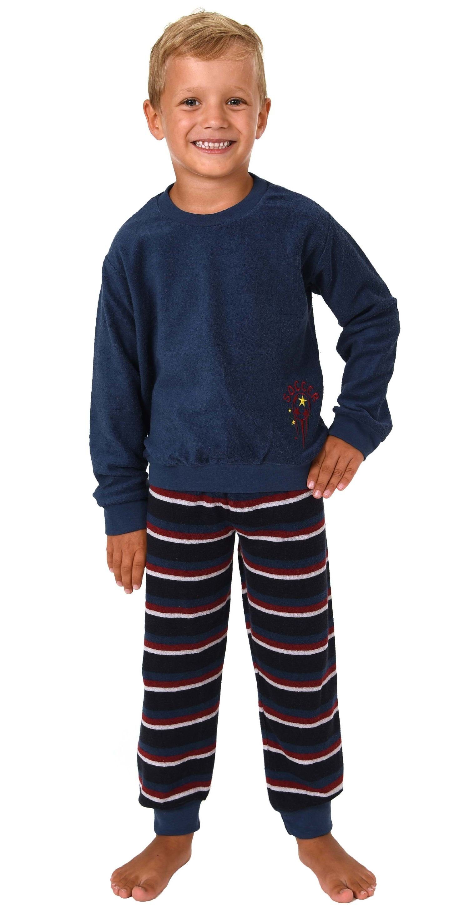 Kinder Kinderunterwäsche Normann Pyjama Jungen Frottee Pyjama Kleinkinder Schlafanzug mit Bündchen und Soccer - Fussball Motiv