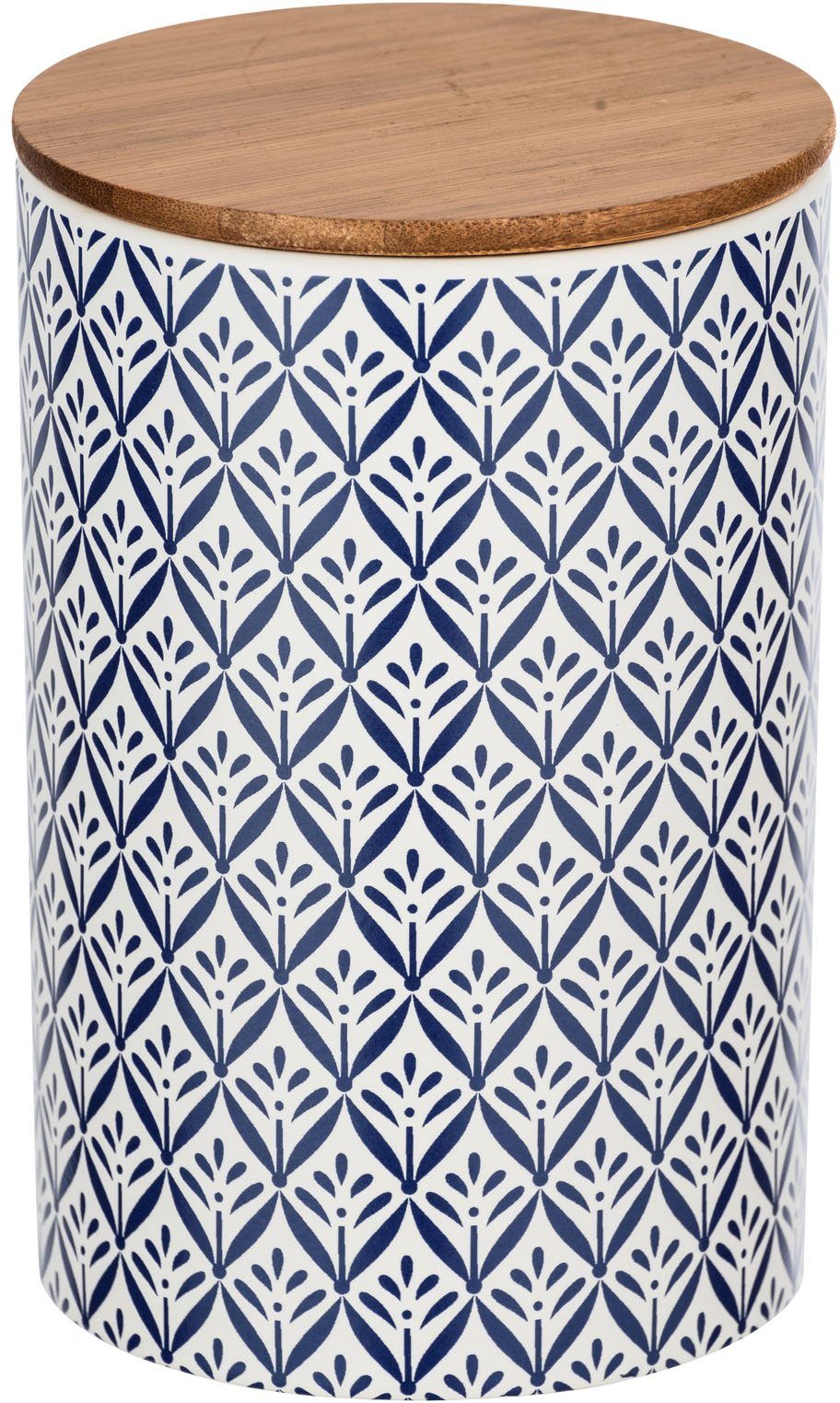 WENKO Vorratsdose Lorca, Bambus, Keramik, (1-tlg), 1,45 l, im mediterranen Ornamenten-Muster in Blau-Weiß