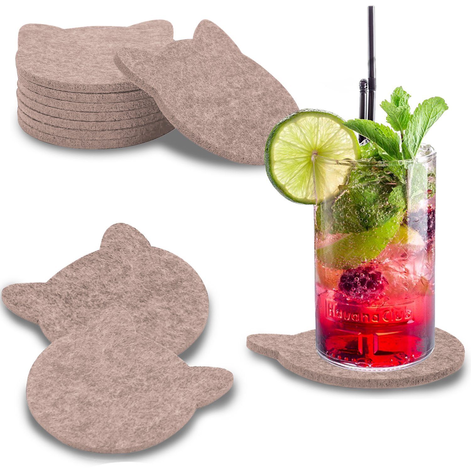 wortek Підставки для напоїв Filz-Untersetzer Katze für Gläser 8er Tischset, Zubehör für Tisch & Gläser, Set, 8-tlg., cm