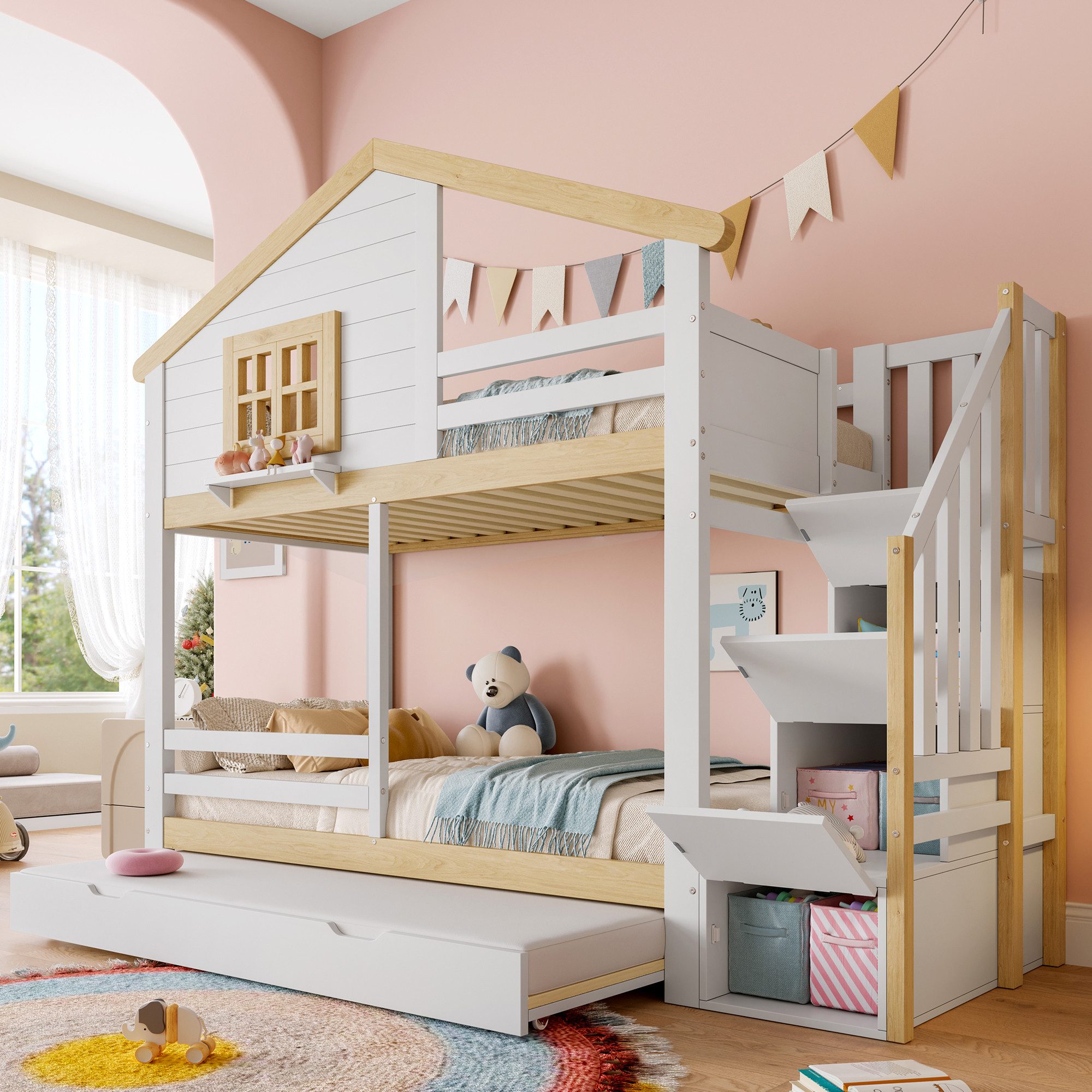Flieks Etagenbett, Kinderbett Hausbett 90x200cm mit günstig online kaufen