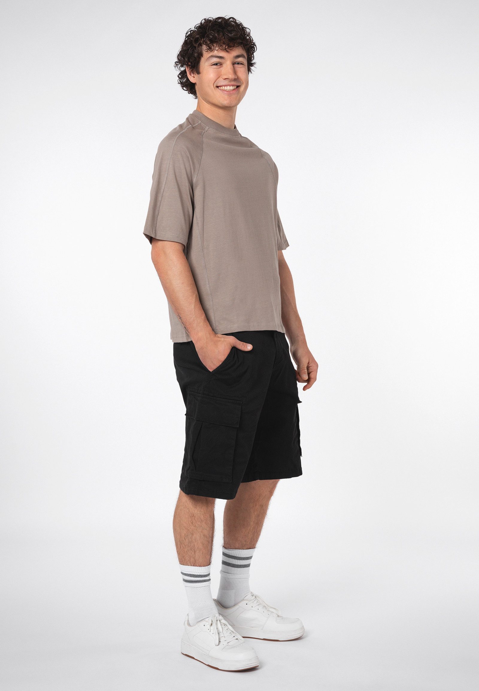 SUBLEVEL Shorts Herren Cargoshorts Kurze Stretch-Twill-Shorts, Cargotaschen