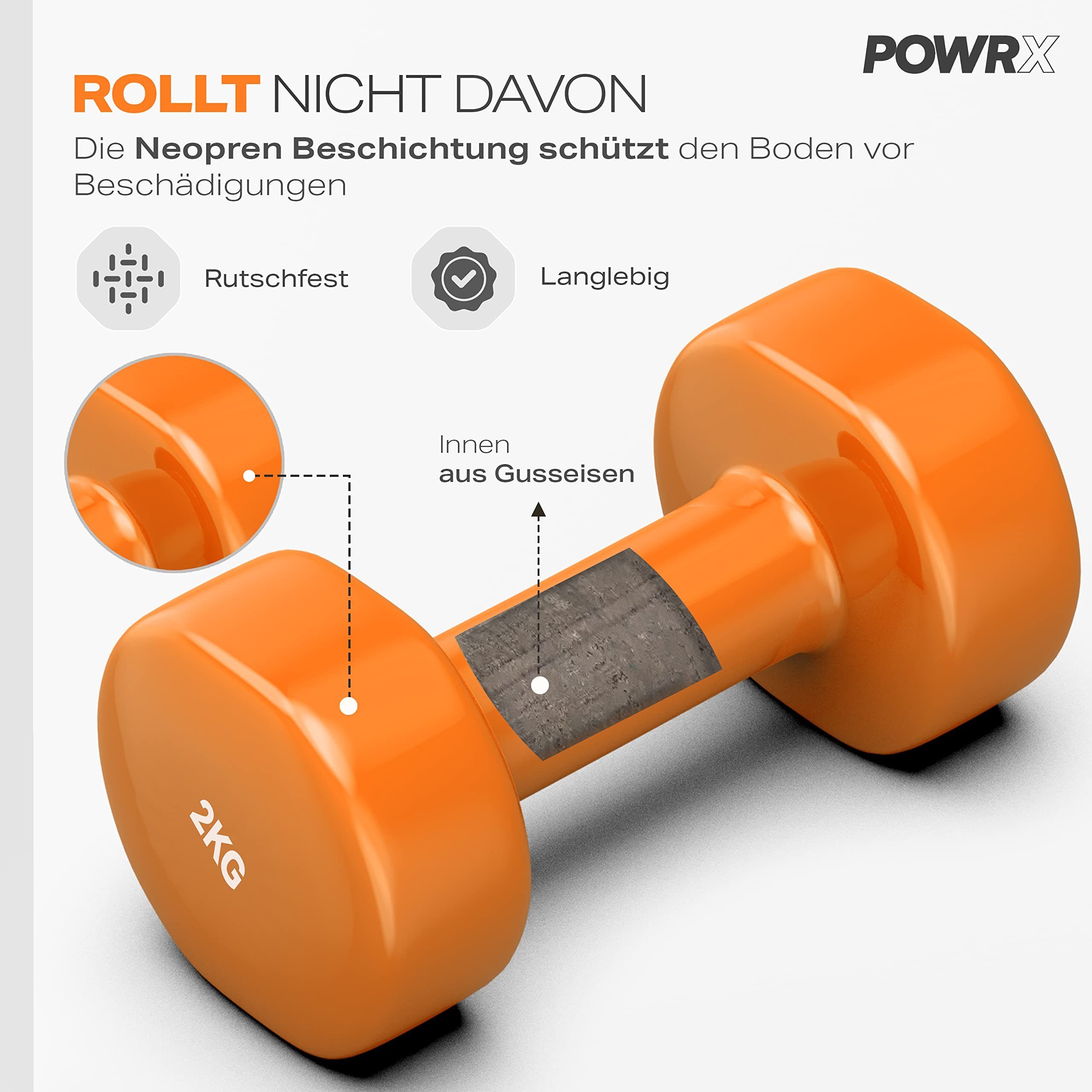 POWRX Paar 0,5kg-10kg Gymnastikhantel I Vinyl (2X2Kg) Orange Set, (Orange) Hanteln Kurzhantel