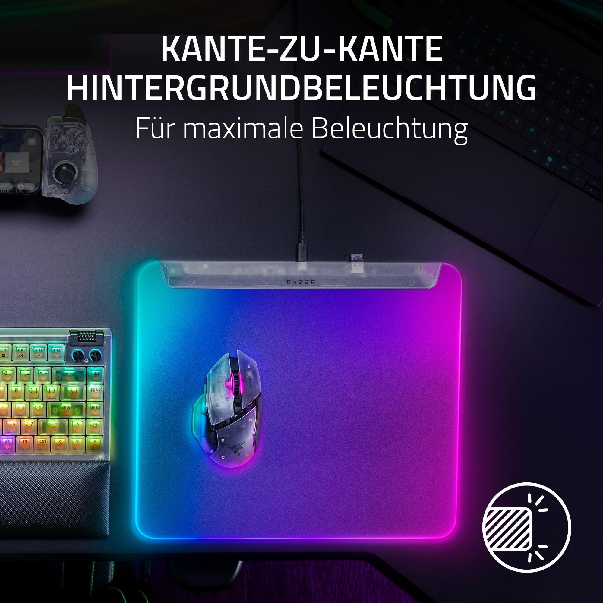 RAZER Mauspad Firefly V2 Pro Phantom White Edition, Abnehmbares USB-C-Kabel, Edge-to-Edge-Beleuchtung, Razer Chroma