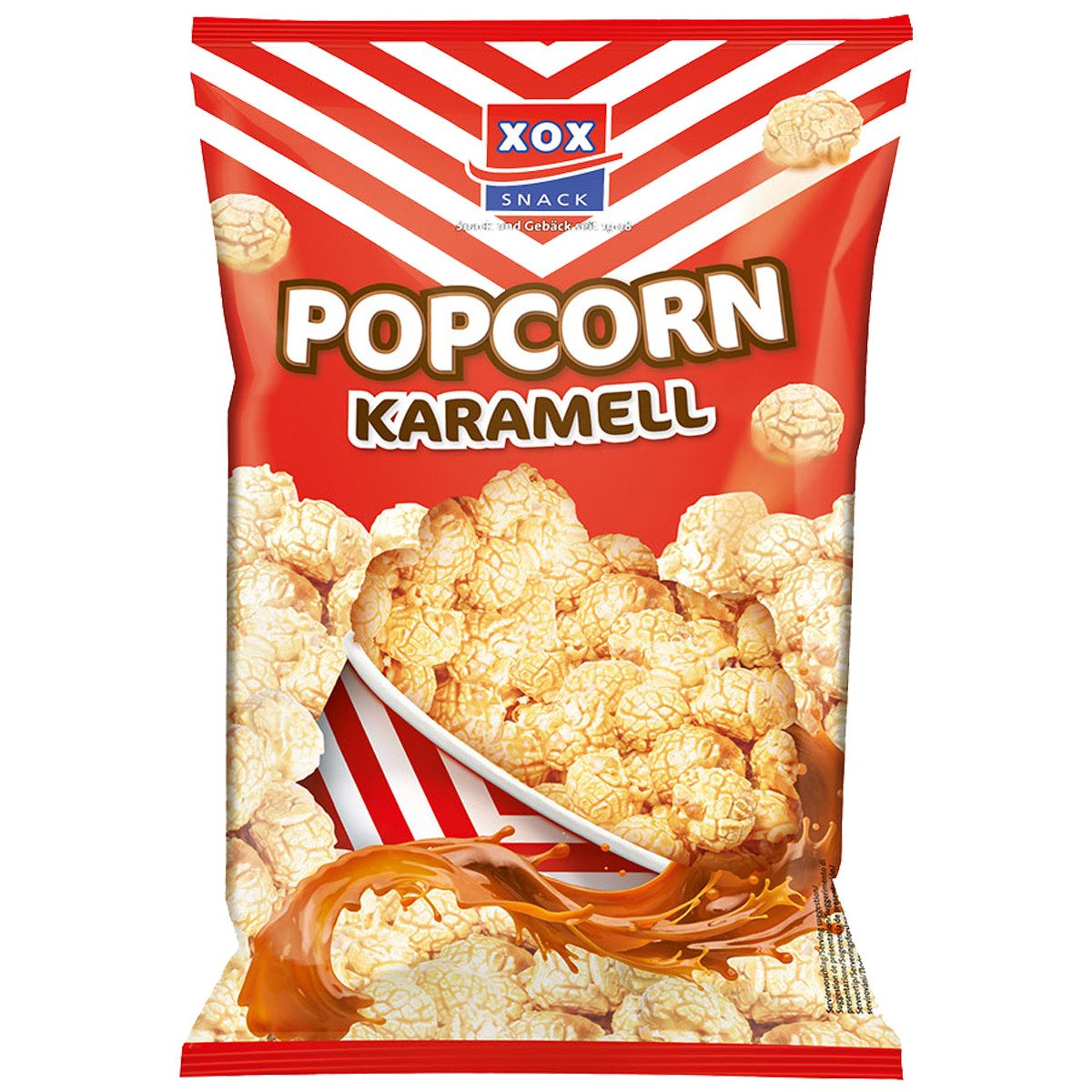 XOX Knabberei, XOX Popcorn suess Karamell knusprig zart mit feiner Karamellnote 200g