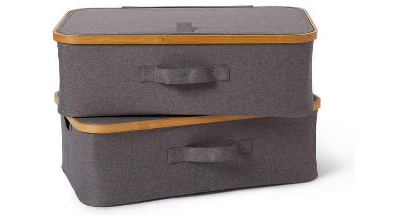 Lumaland Aufbewahrungsbox faltbares Unterbett Aufbewahrungsbox Organizer, Bambus-Rahmen im 2er Set Maße 54 x 33 x 18 cm - Grau