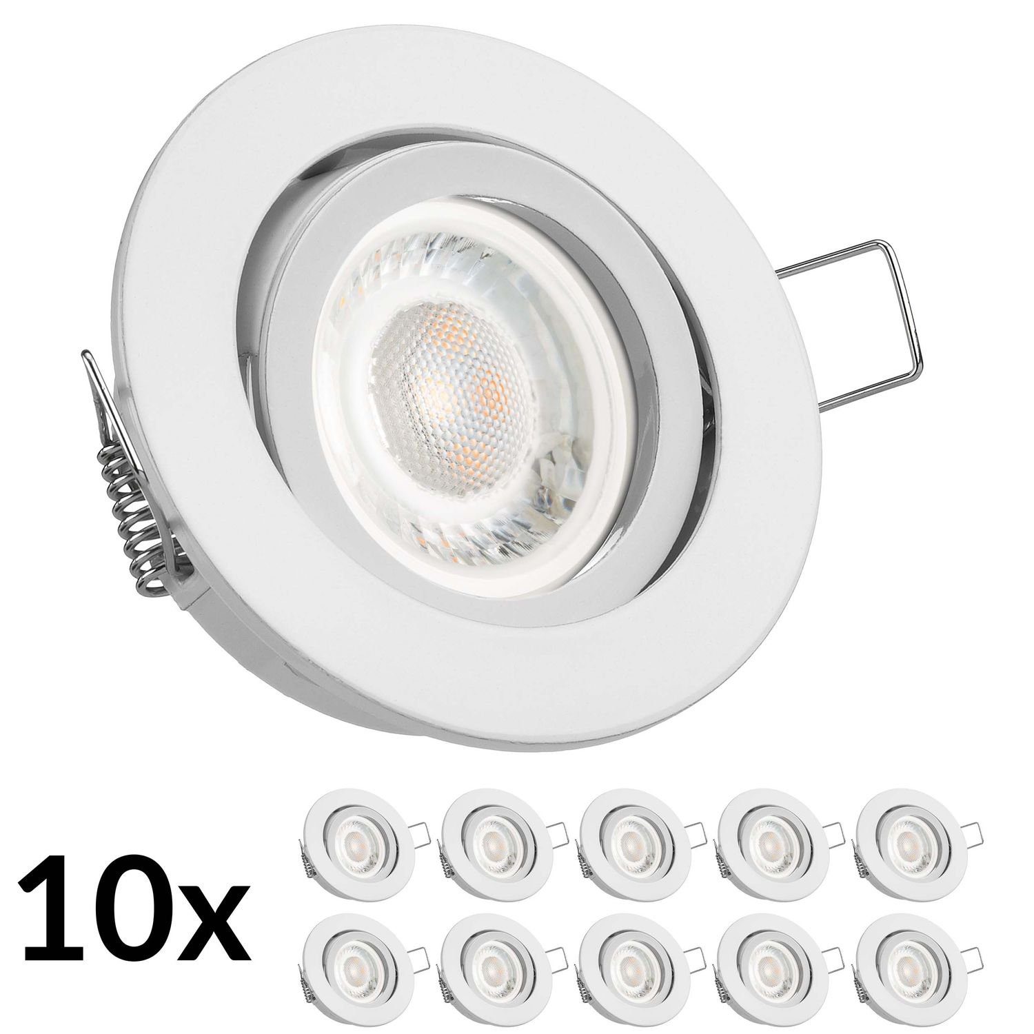 LEDANDO LED Einbaustrahler 10er LED Einbaustrahler Set extra flach in weiß mit 5W Leuchtmittel vo | Strahler