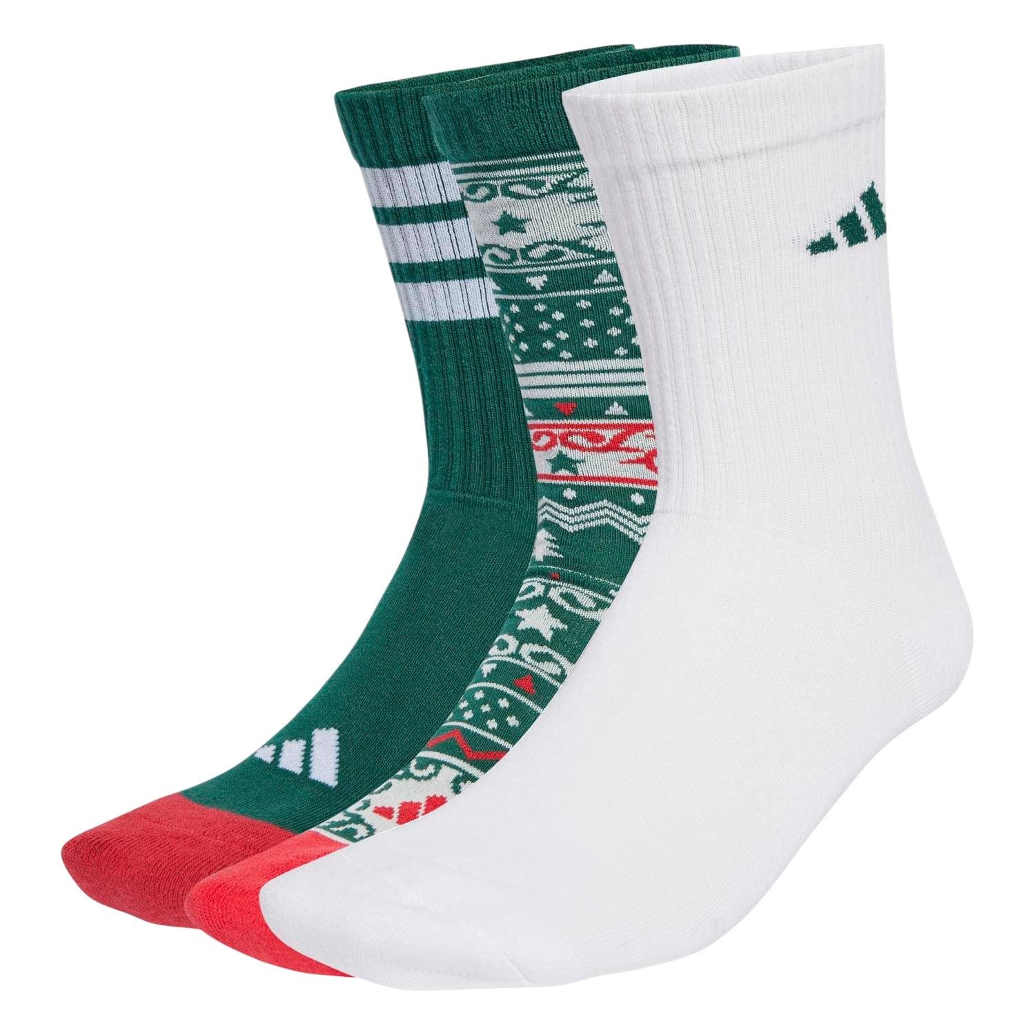 adidas Performance Sportsocken Christmas Graphic Crew (Baumwollmix) weiss/grün - 3 Paar
