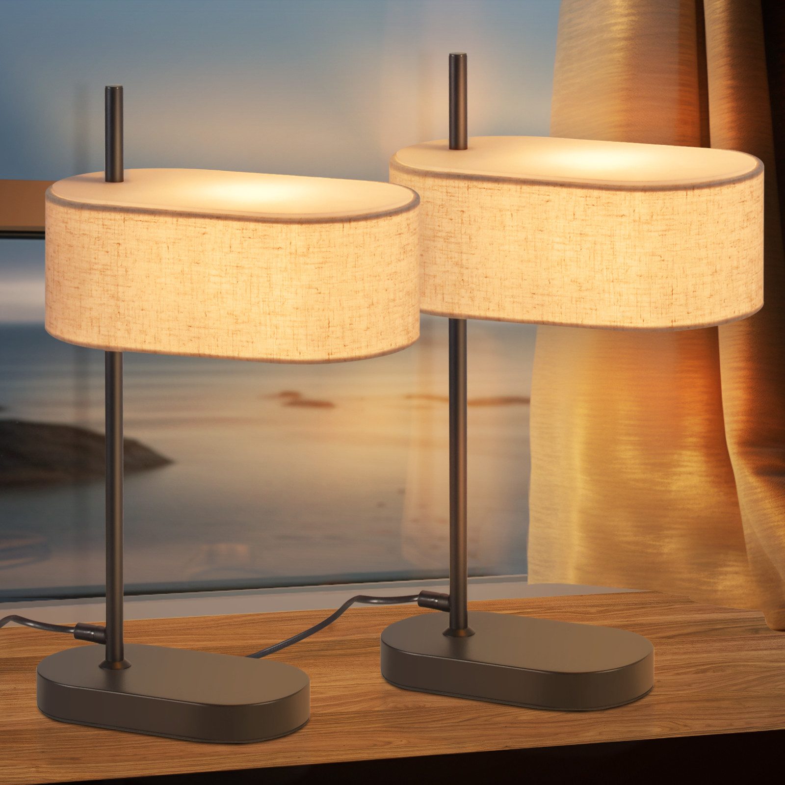 ZMH Tischleuchte Wohnzimmer 44.5cm E14 Schwarz Nachttischlampe Leinen Stoff günstig online kaufen
