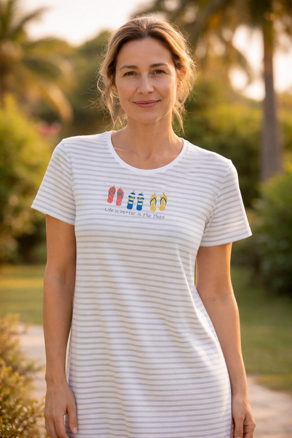 Ringella Nachthemd - Sleepshirt im Ringeldessin mit Frontdruck 100% Baumwolle