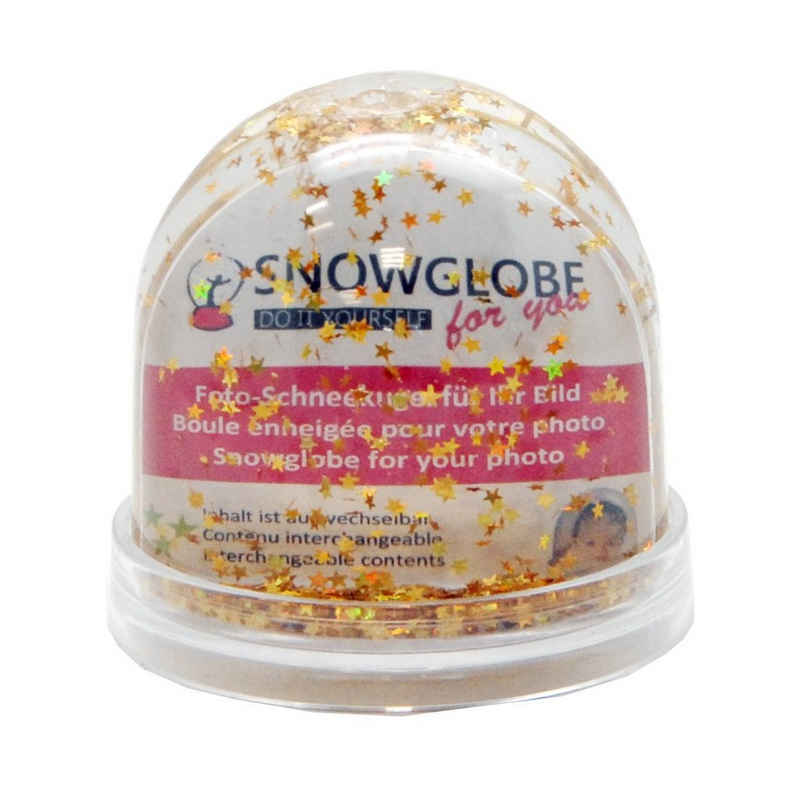 Snowglobe-for-you Schneekugel Foto Schneekugel Kunststoff Sockel transparent 9cm – gold Sterne