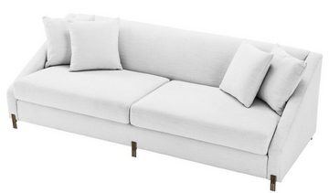 Casa Padrino Sofa Luxus Sofa Weiß / Messingfarben 223 x 94 x H. 73 cm - Wohnzimmer Sofa mit 4 Kissen - Luxus Möbel