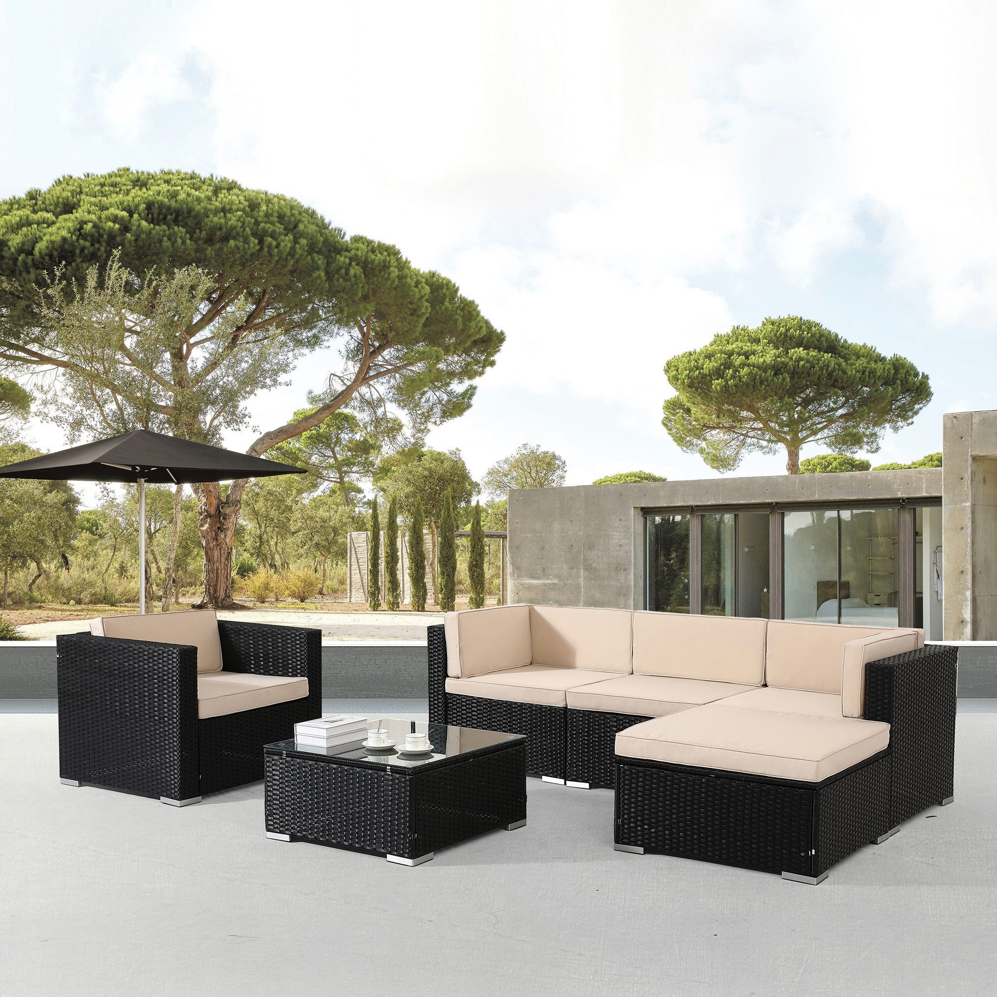 Arebos Gartenlounge-Set Porto, Inkl. Sitzkissen, mit Крісла, 5 Personen, Schwarz, (Set)