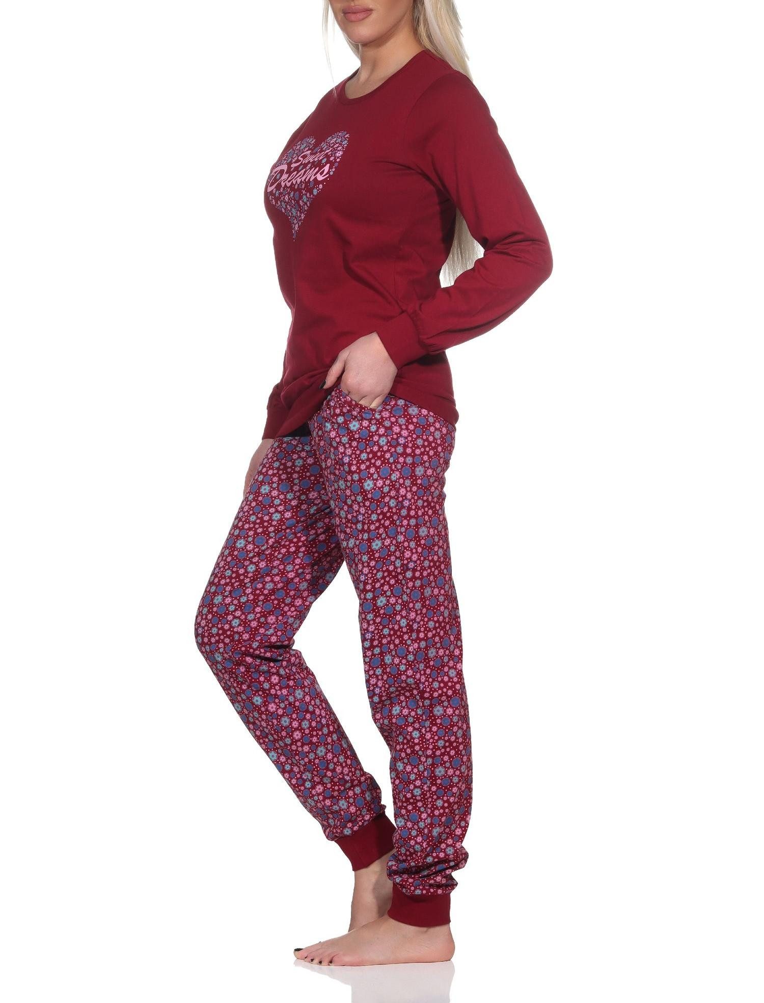 Normann Pyjama Damen Schlafanzug langarm mit Bündchen in Sterne Optik – Bild 4 von 5