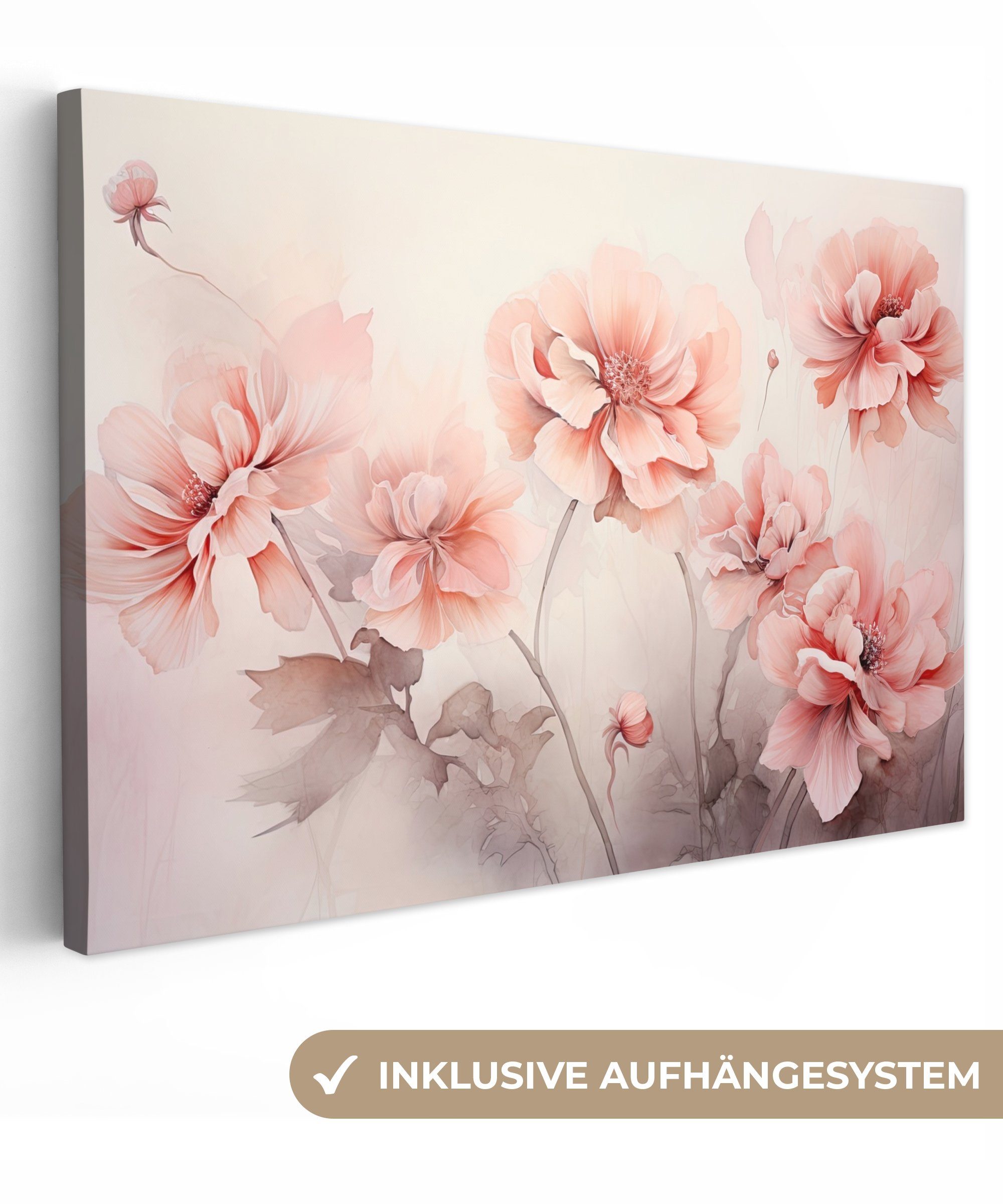 OneMillionCanvasses® Leinwandbild Blumen - Rosa - Kunst - Abstrakt - Aquare günstig online kaufen