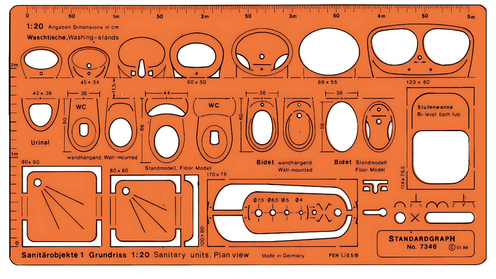 STANDARDGRAPH Zeichenlineal Standardgraph Sanitärobjekte 1:20 1 Stück