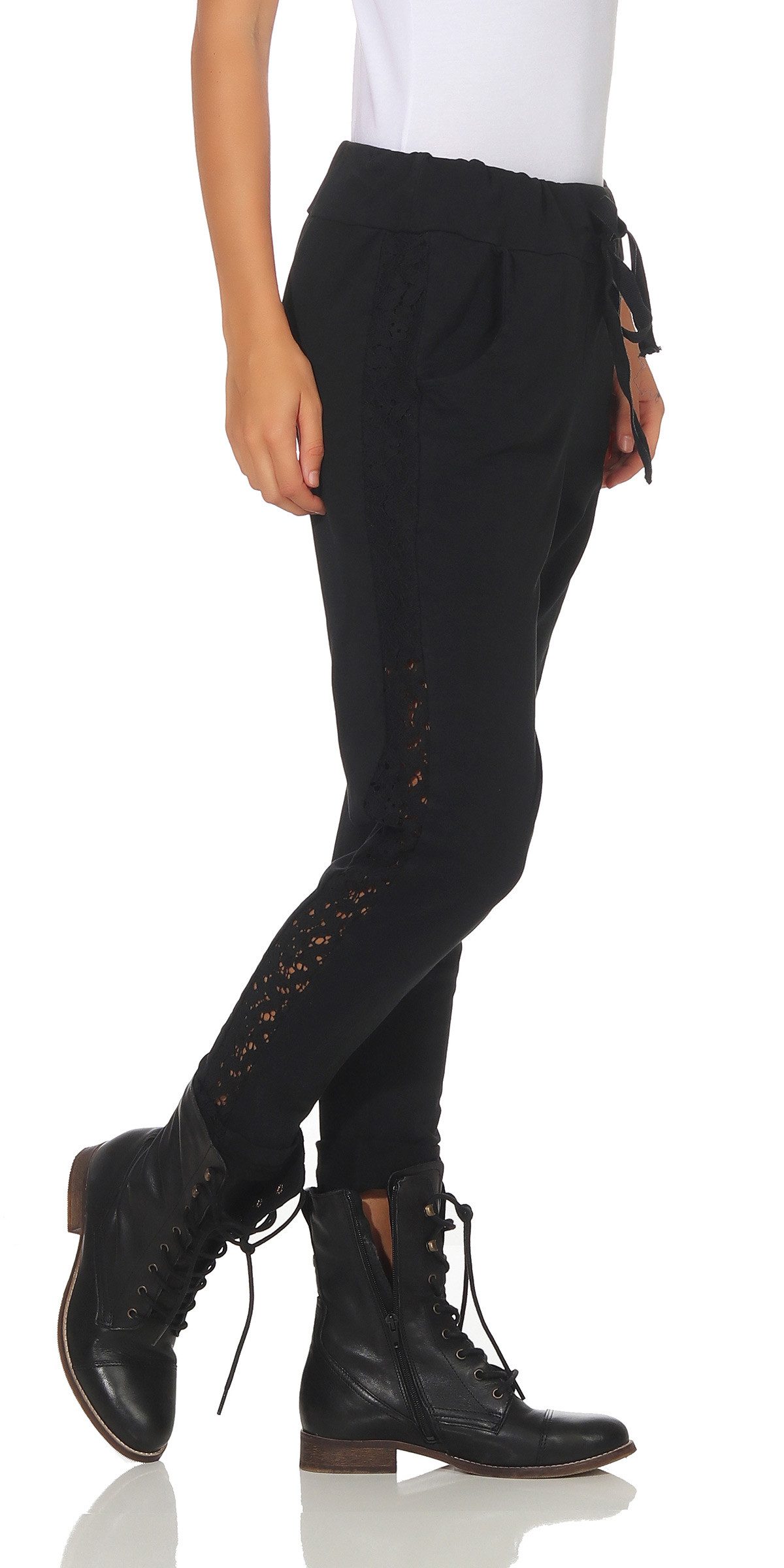 Mississhop Boyfriend-Hose Damen-Hose mit Spitzendetail an der Seite– Baumwolle Gr. 38-50