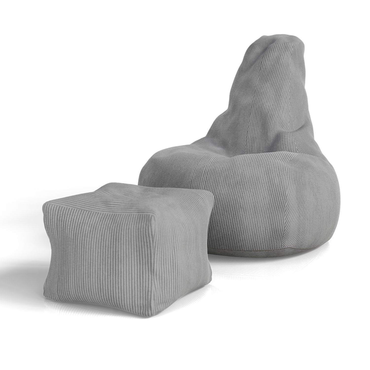 Juskys Sitzsack Chillex (2 St), XL, mit Hocker, Cord, Memory-Schaum, Gaming & Lesesessel Erwachse