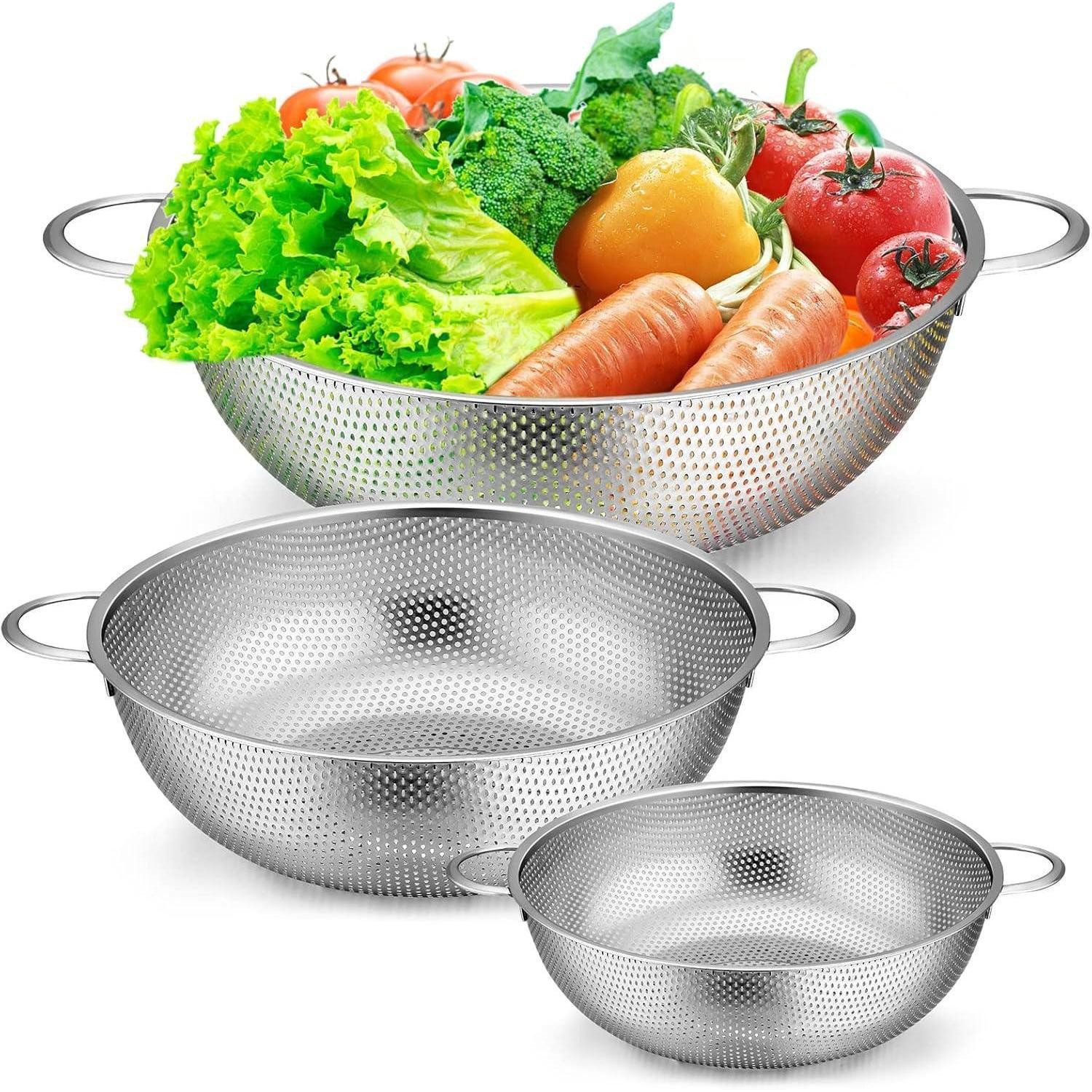 LuxusKollektion Küchensieb Sieb Edelstahl Nudelsieb 3er Set Mikroperforiert mit Griffen 28cm 22cm