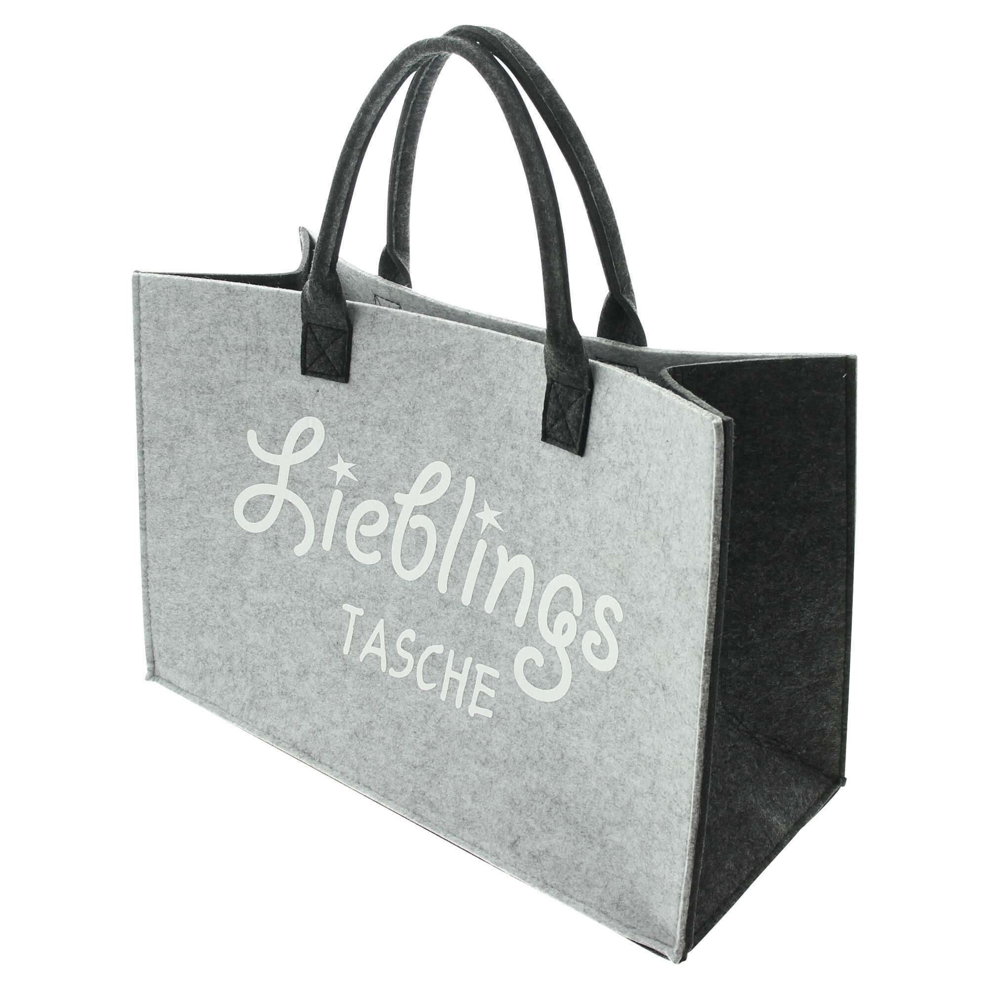 Dekoleidenschaft Shopper "Lieblingstasche" Filz grau, Einkaufstasche groß, Damen Tragetasche, recyceltes PET, Filztasche, Strandtasche