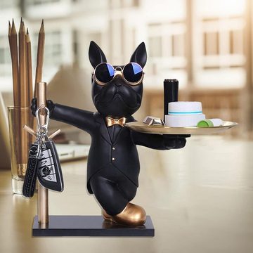 Zeitlosigkeit Tierfigur Bulldog Tablett Dekor: Skulptur und Aufbewahrung, für Dekoration, Aufbewahrungsornamente, Wohnzimmer-Schlafzimmer-Dekoration, Geschenk