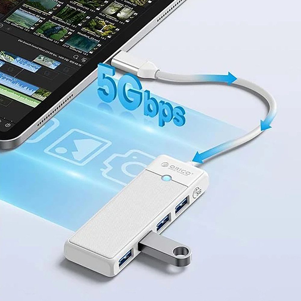 ORICO USB-Hub Verteiler HUB (4-in-1, USB-C, 4x USB-A 3.0, kompakt, ABS)
