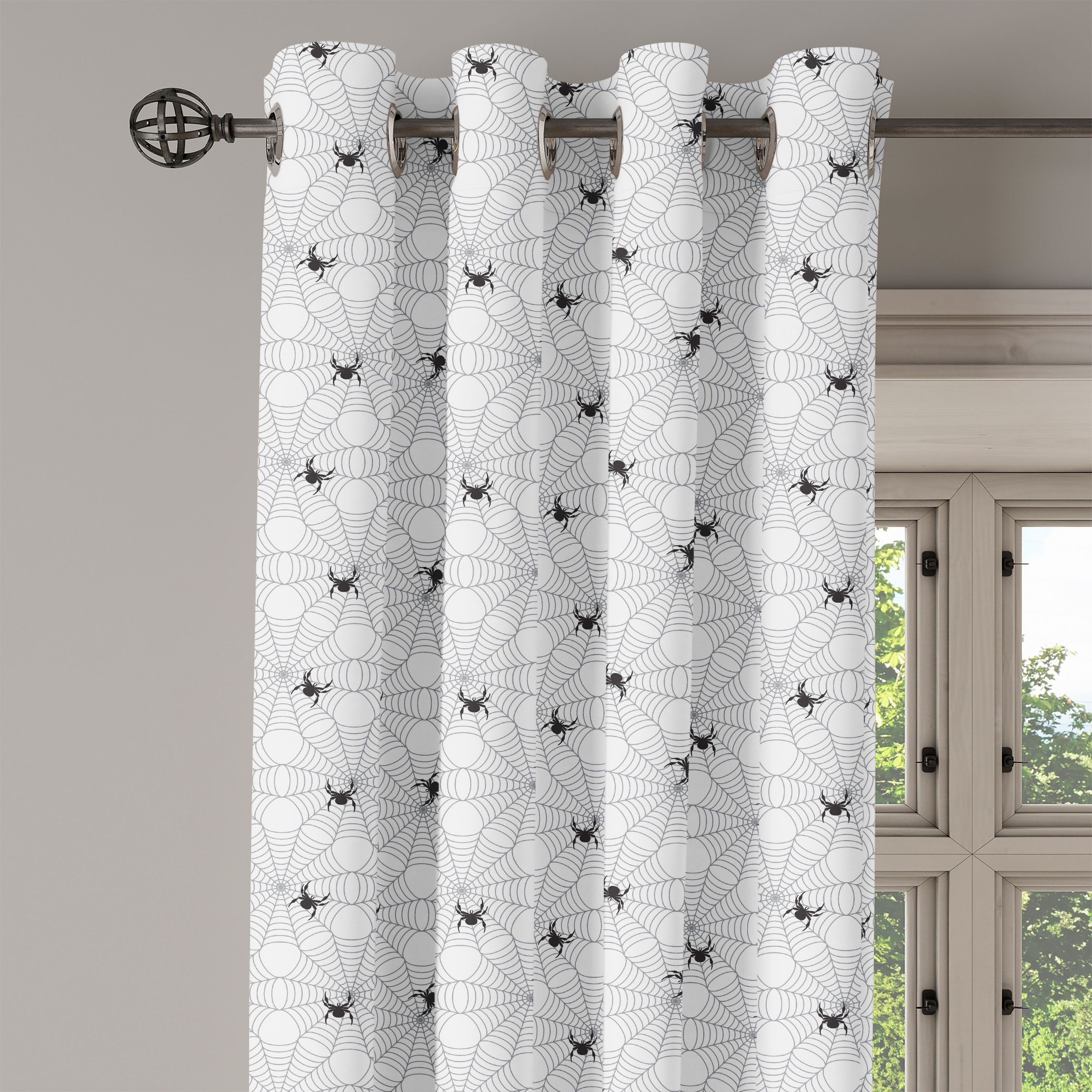 Spinnennetz Schlafzimmer Insektennetz Wohnzimmer, Gardine Dekorative für Abakuhaus, Schwarz 2-Panel-Fenstervorhänge