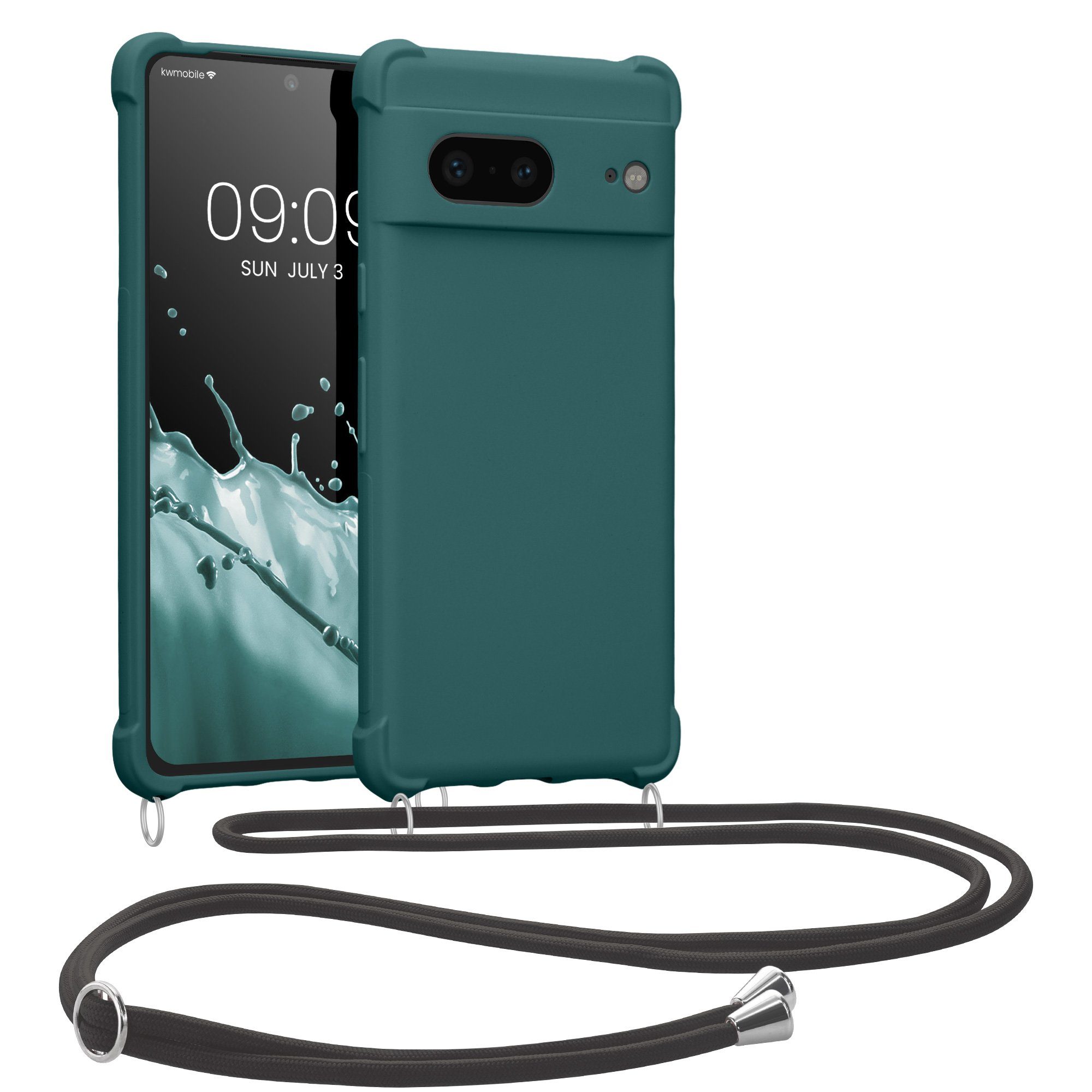 kwmobile Handyhülle Hülle für Google Pixel 7, mit Metall Kette zum Umhängen - Silikon Handy Cover Case Schutzhülle