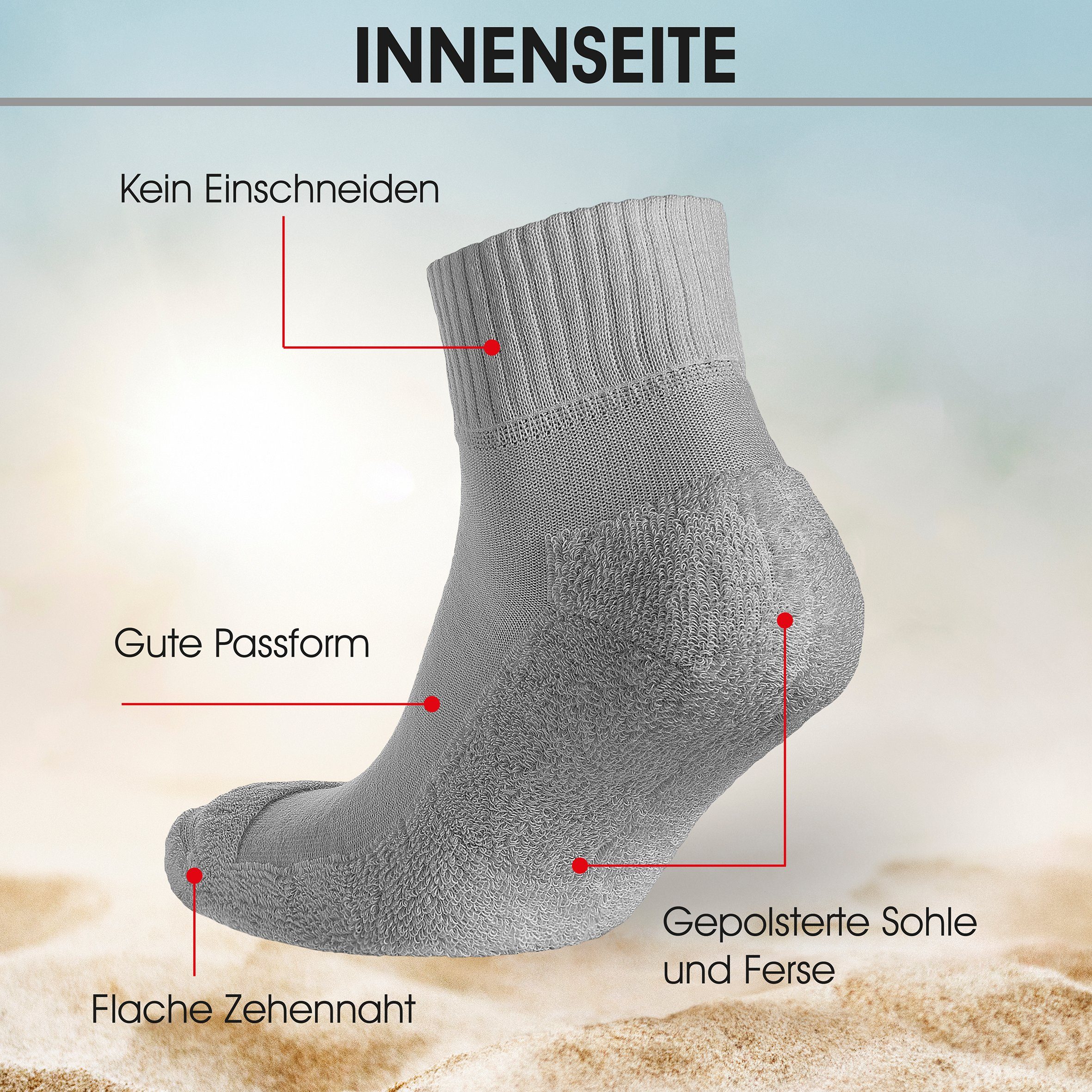 Ferse & Socken - Weiß Sohle Sneaker - 24 atmungsaktiv Arbeitssocken Damen NAHLE kein Bio-Baumwolle Paar gepolsterte Sportsocken (24-Paar) Herren für und Schwitzen