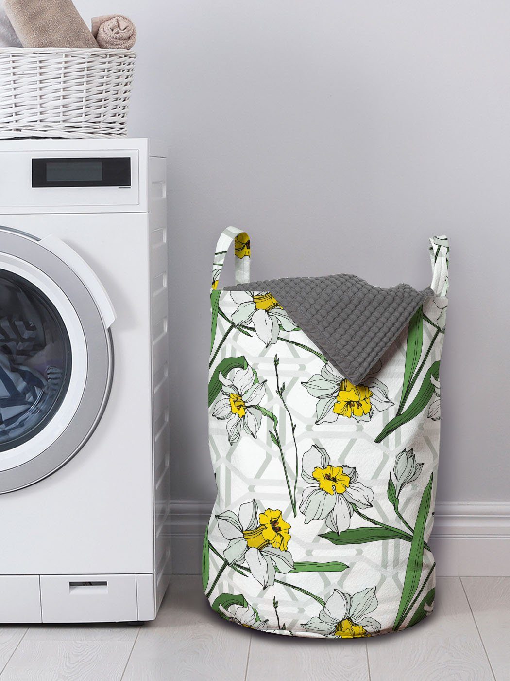 Abakuhaus Wäschesäckchen Wäschekorb mit Griffen Moderne Blumen Blüten Kordelzugverschluss Narcissus für Waschsalons