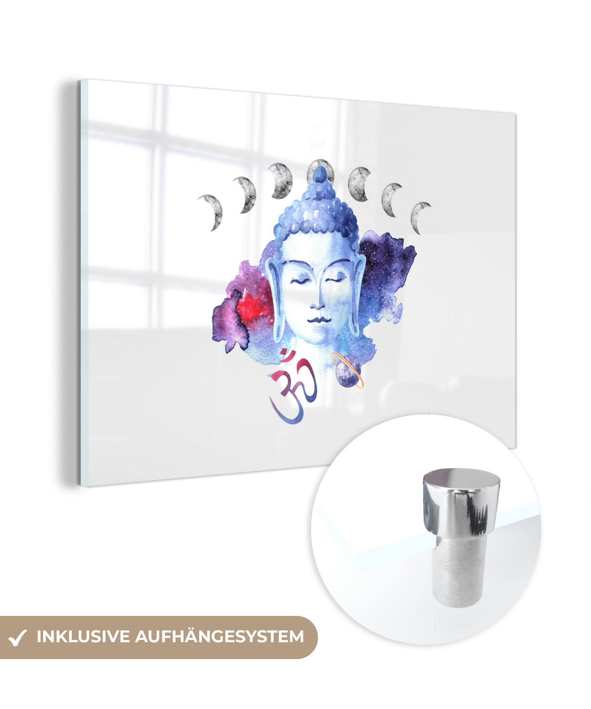 MuchoWow Acrylglasbild Buddha - Kopf - Mond, (1 St), Acrylglasbilder Wohnzimmer & Schlafzimmer