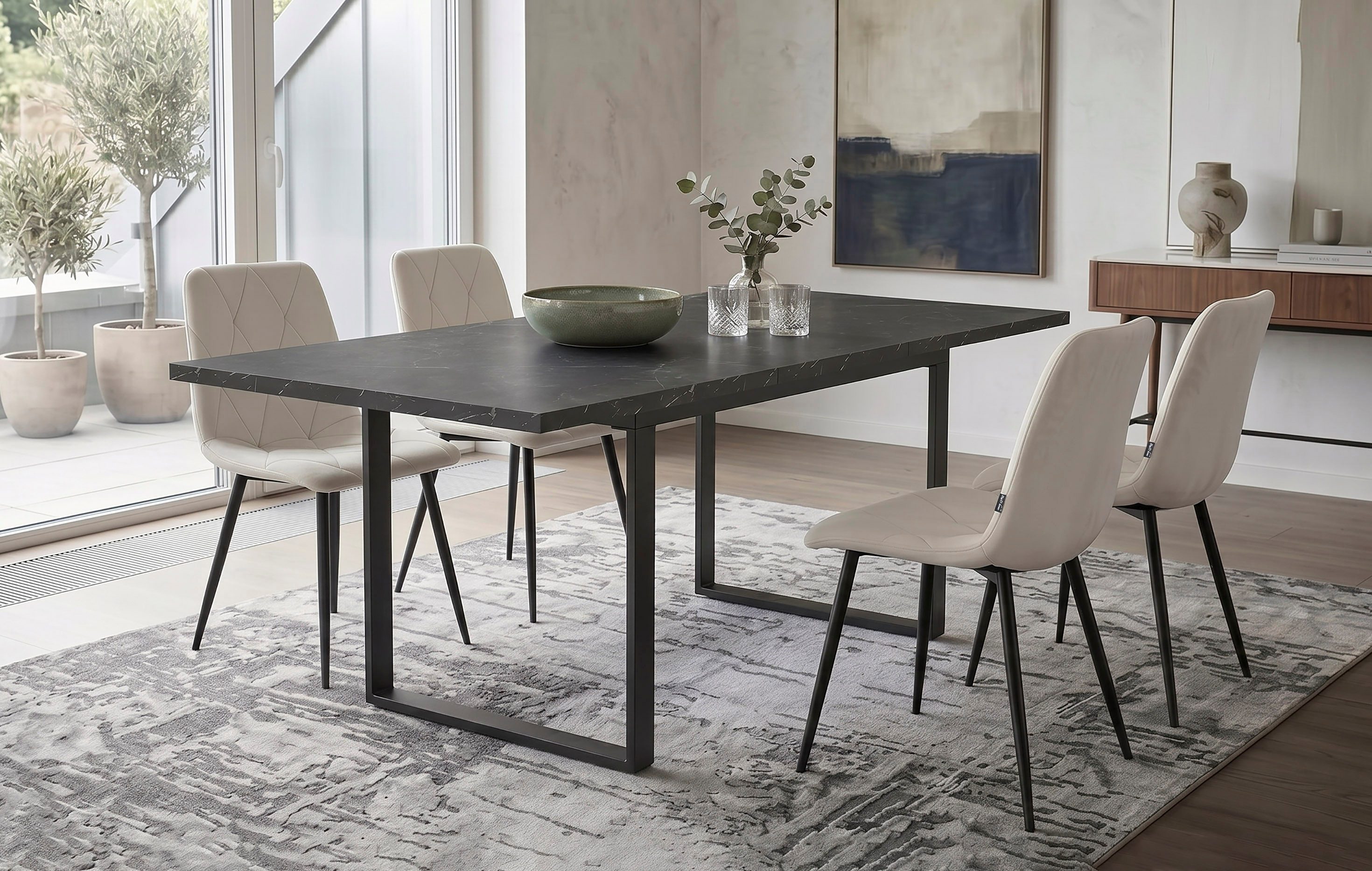 B&D home Essgruppe Essgruppe Anna & Vicka, (Set, 5-tlg., 1 Tisch / 4 Stühle), Esstisch ausziehbar bis 160cm für 4-6 Personen, Stühle in Samtstoff