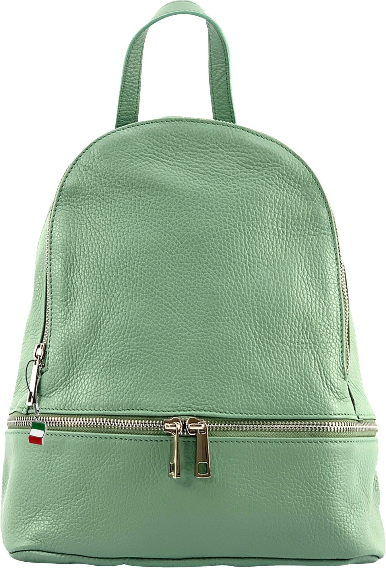 FLORENCE Cityrucksack Florence Rucksack Damen Echtleder (Cityrucksack),  Damen Leder Cityrucksack, hellgrün ca. 32cm