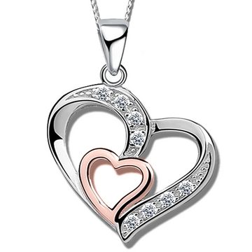 Limana Herzkette Herz Anhänger mit Kette echt 925 Sterling Silber, Damenkette Frauen Halskette