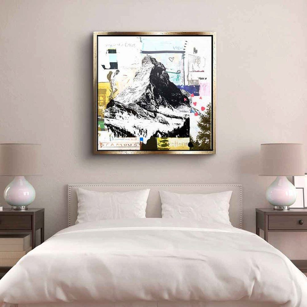 DOTCOMCANVAS® Leinwandbild, Leinwandbild Matterhorn Collage mit Rahmen Pop premium Rahmen schwarzer Art