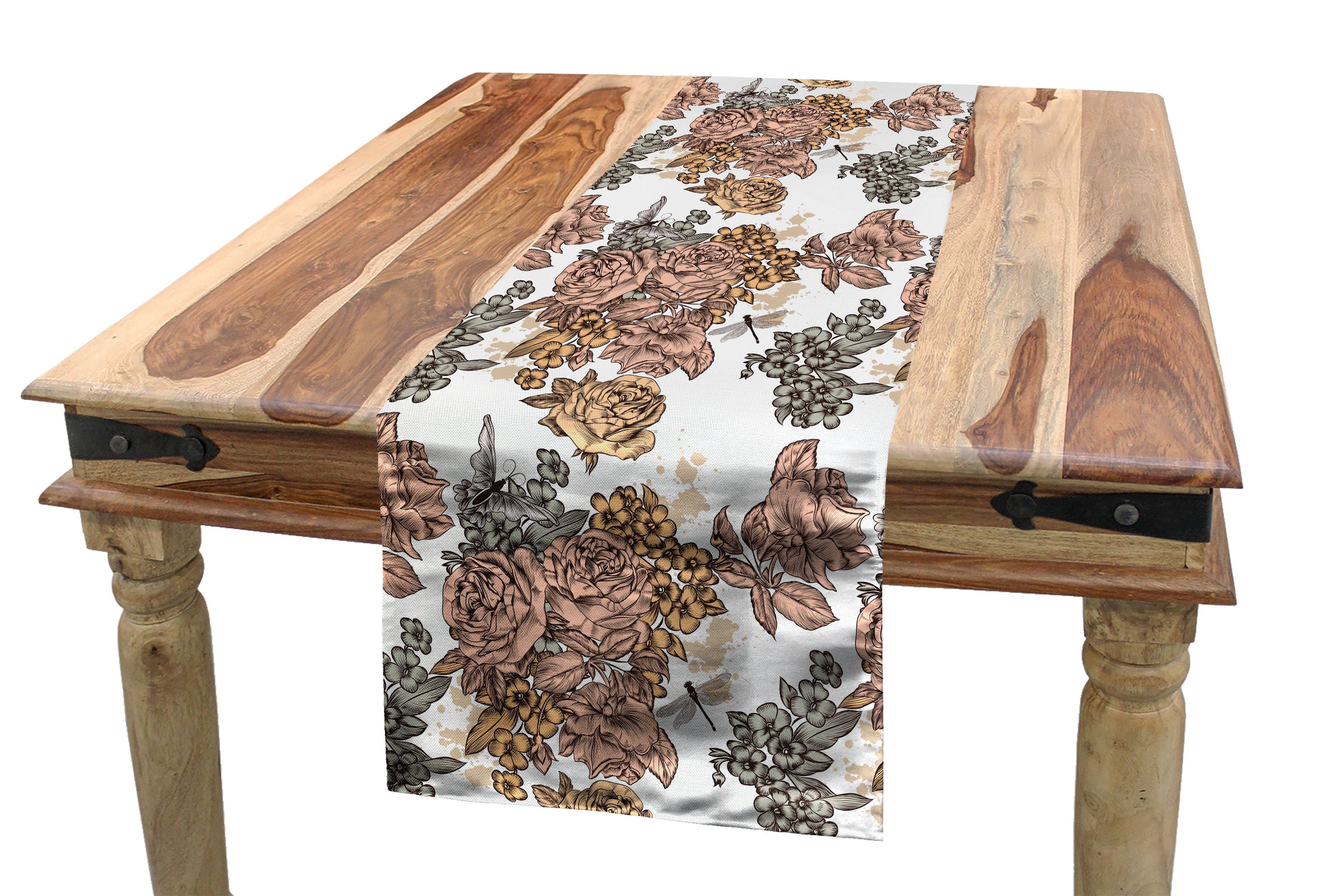 Abakuhaus Tischläufer Esszimmer Küche Rechteckiger Dekorativer Tischläufer, Jahrgang Victorian Romantic Rose