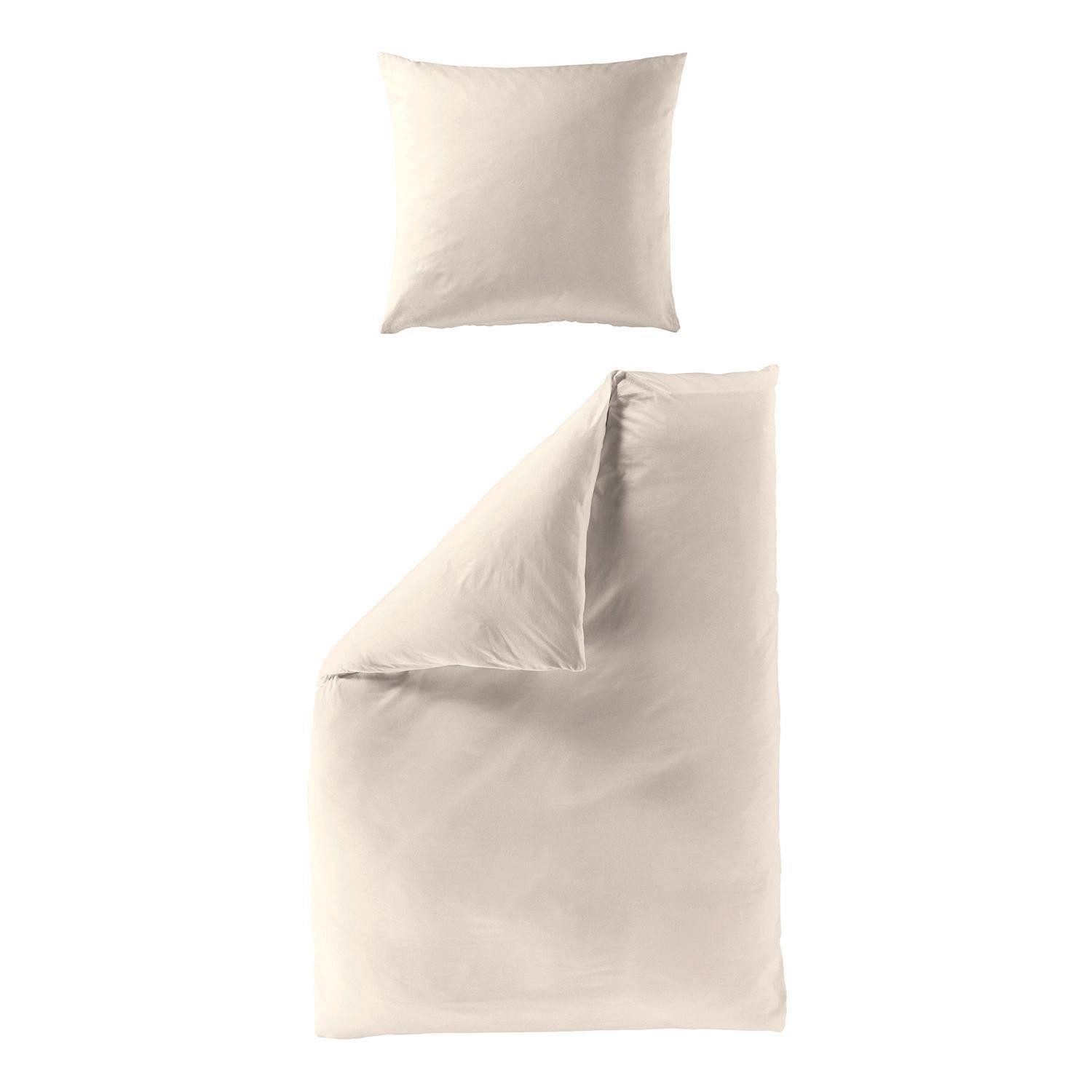BIERBAUM Bettwäsche Biber-Bettwäsche REKA, 135 x 200 cm, Creme, Baumwolle, 2 teilig, mit Reißverschluss