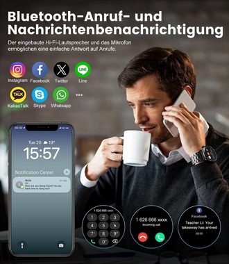 Lige Herren's mit Telefonfunktion IP68 Wasserdicht Smartwatch (1,43 Zoll), mit Schlafmonitor 24/7 Herzfrequen, SpO2, 110+ Sportmodi Fitnessuhr